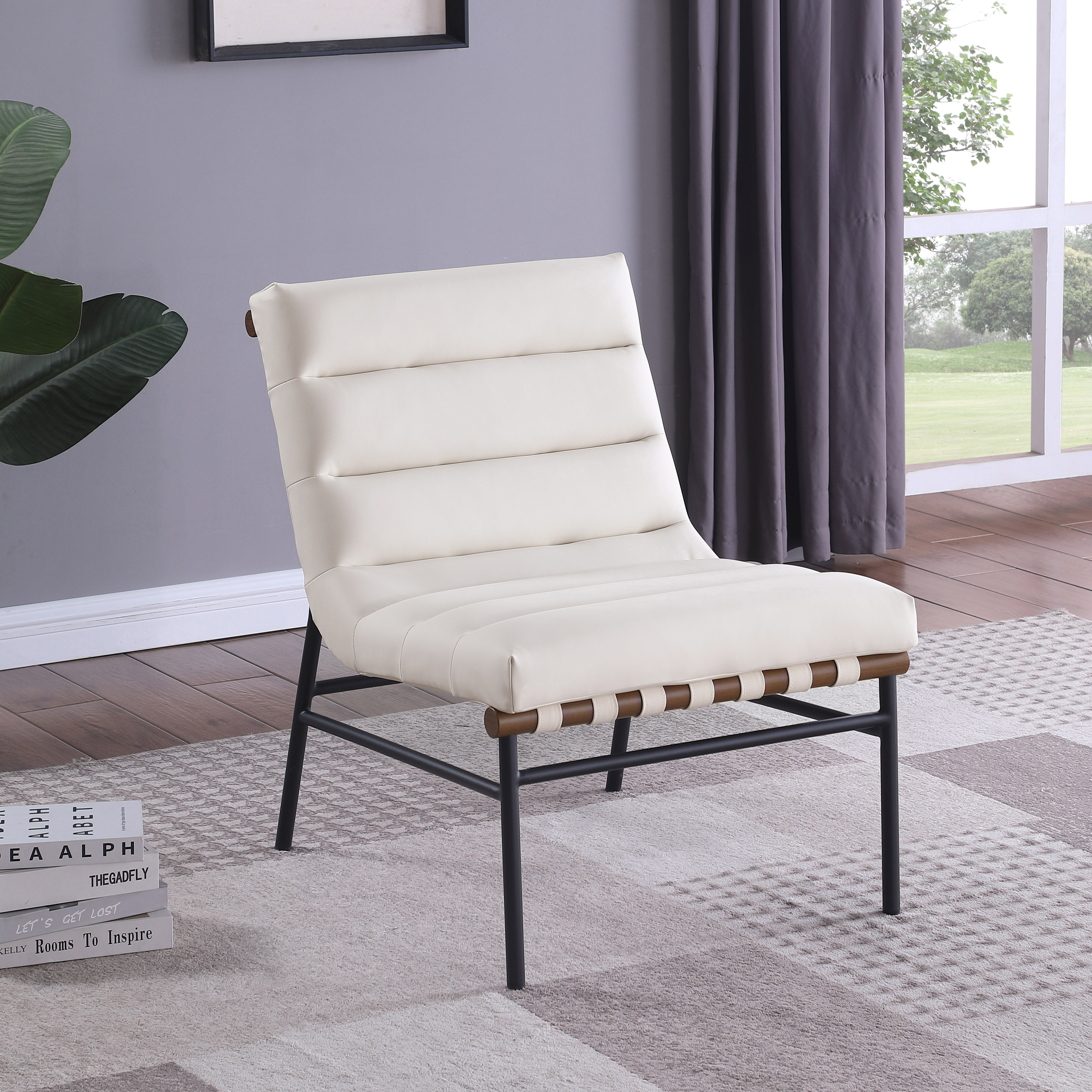Burke - Faux Leather Accent Chair - Cream