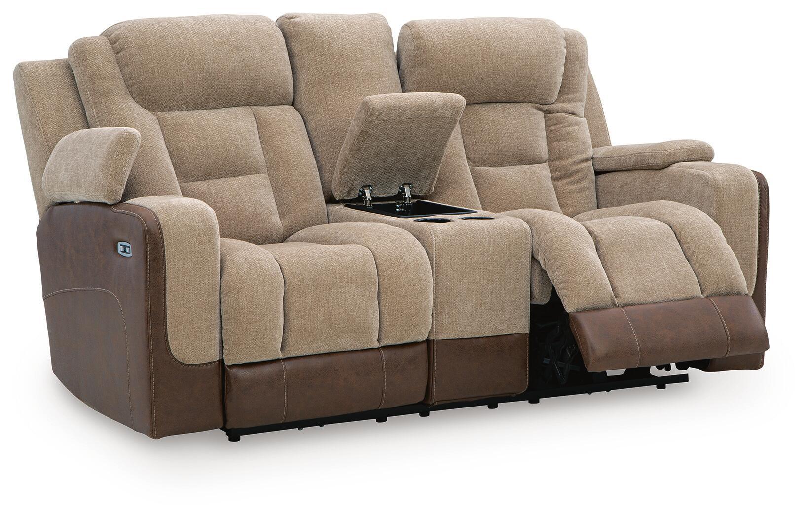 Ashley Furniture Mixed Motion - Power Reclining Loveseat With Console / Adjustable Headrest - Brownstone - Image 3