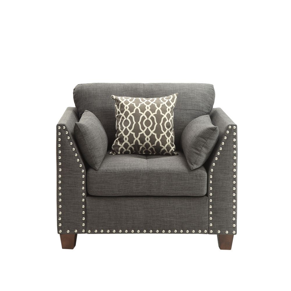Laurissa - Chair With 3 Pillows - Light Charcoal Linen, dark gray, view 2