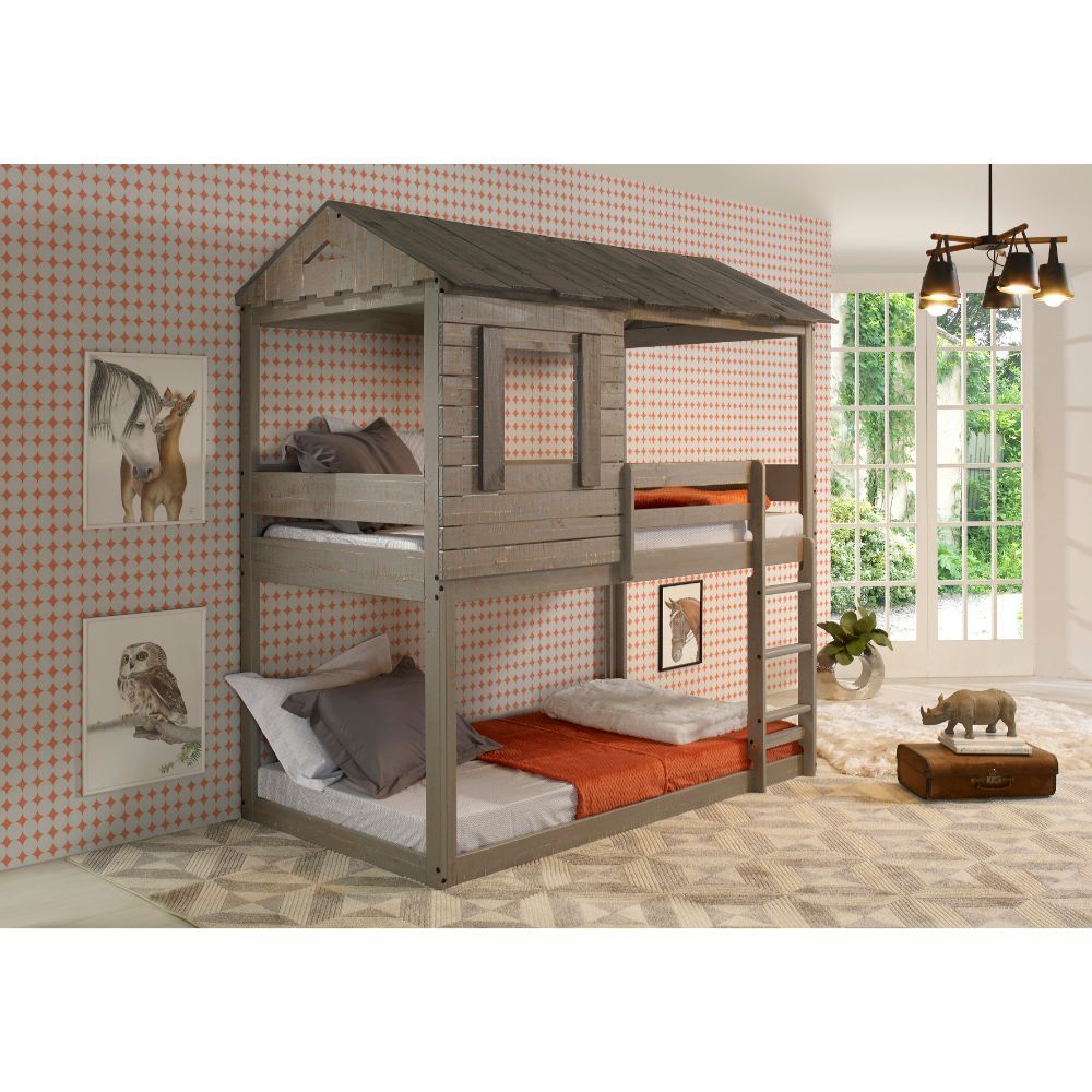Darlene - Twin Over Twin Bunk Bed - Rustic Gray, dark gray