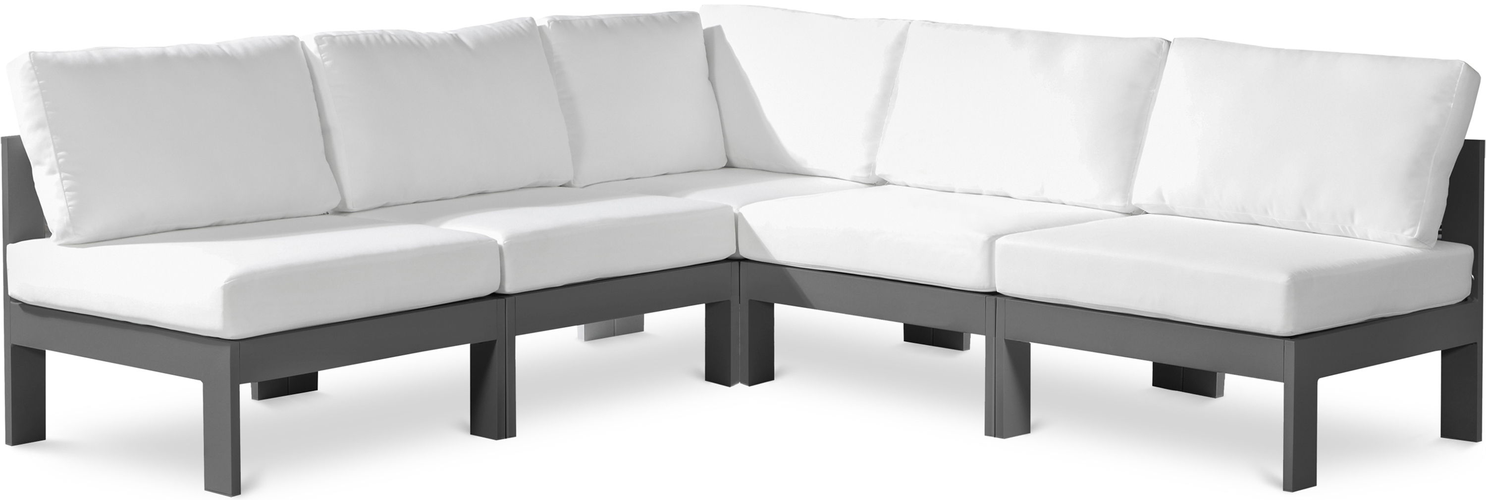 Nizuc - Outdoor Patio 5 Piece Modular Corner Armless Sectional With Gray Frame - White