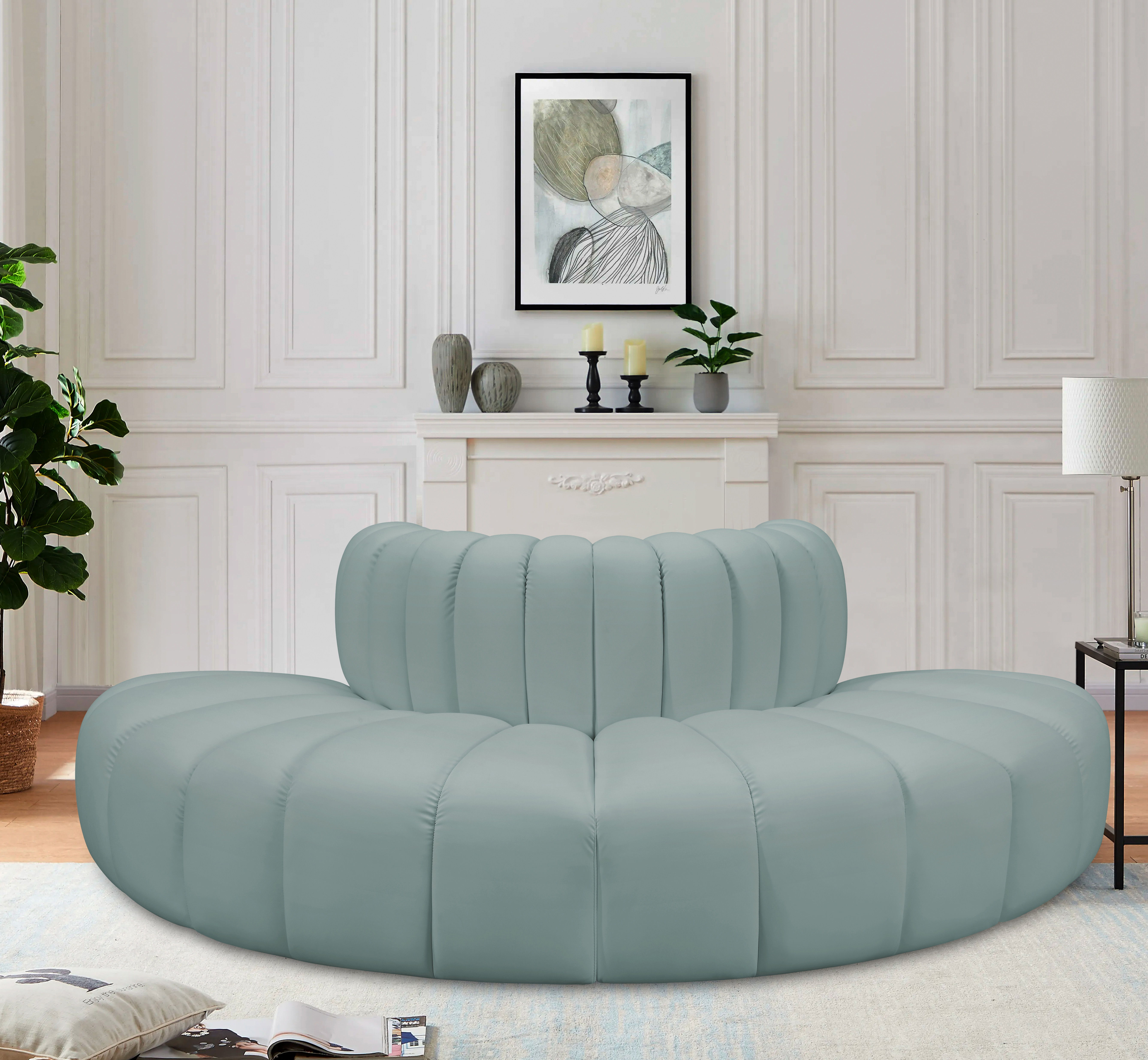 Arc - Faux Leather 4 Piece Modular Sofa - Mint Green