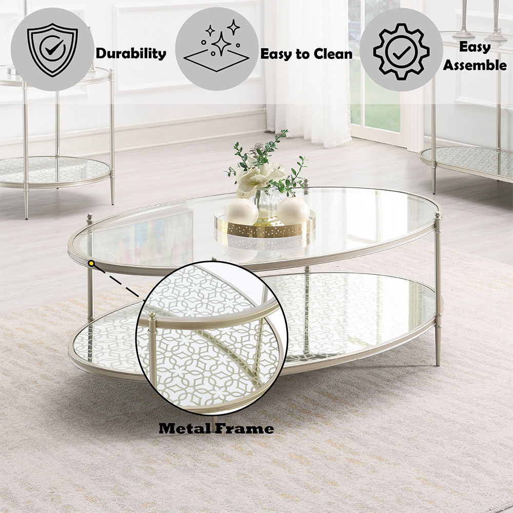 Zaba - Coffee Table - Glass Top & Champagne, silver, view 5