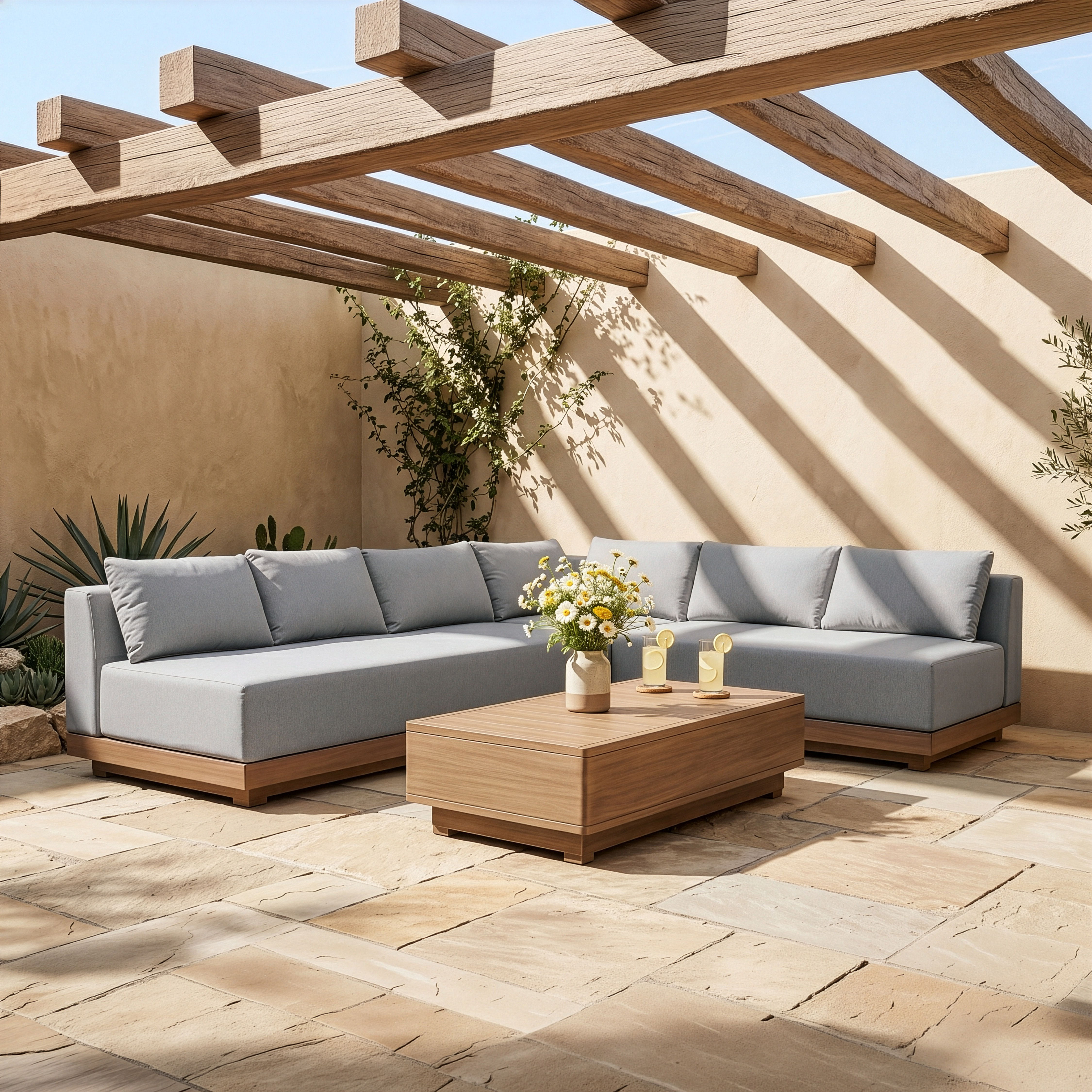 Solace - Olefin Performance Fabric 3 Piece Outdoor Patio Modular Sectional (Sofa, Loveseat & Corner Chair) - Gray
