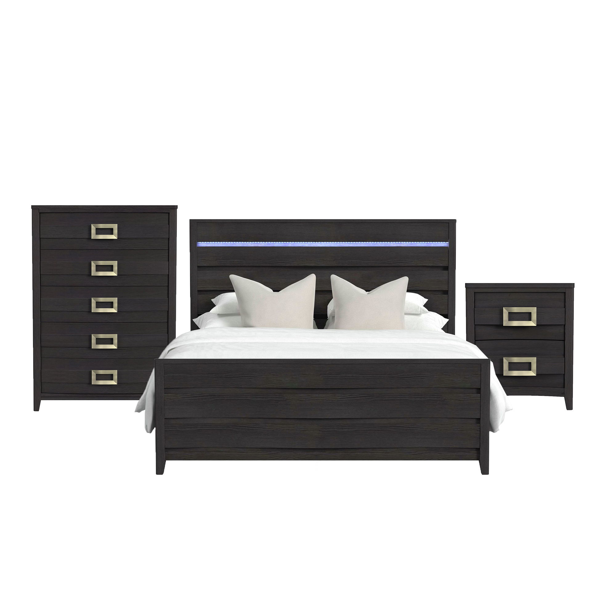 King · 3 Pc · Bedroom Set With LED