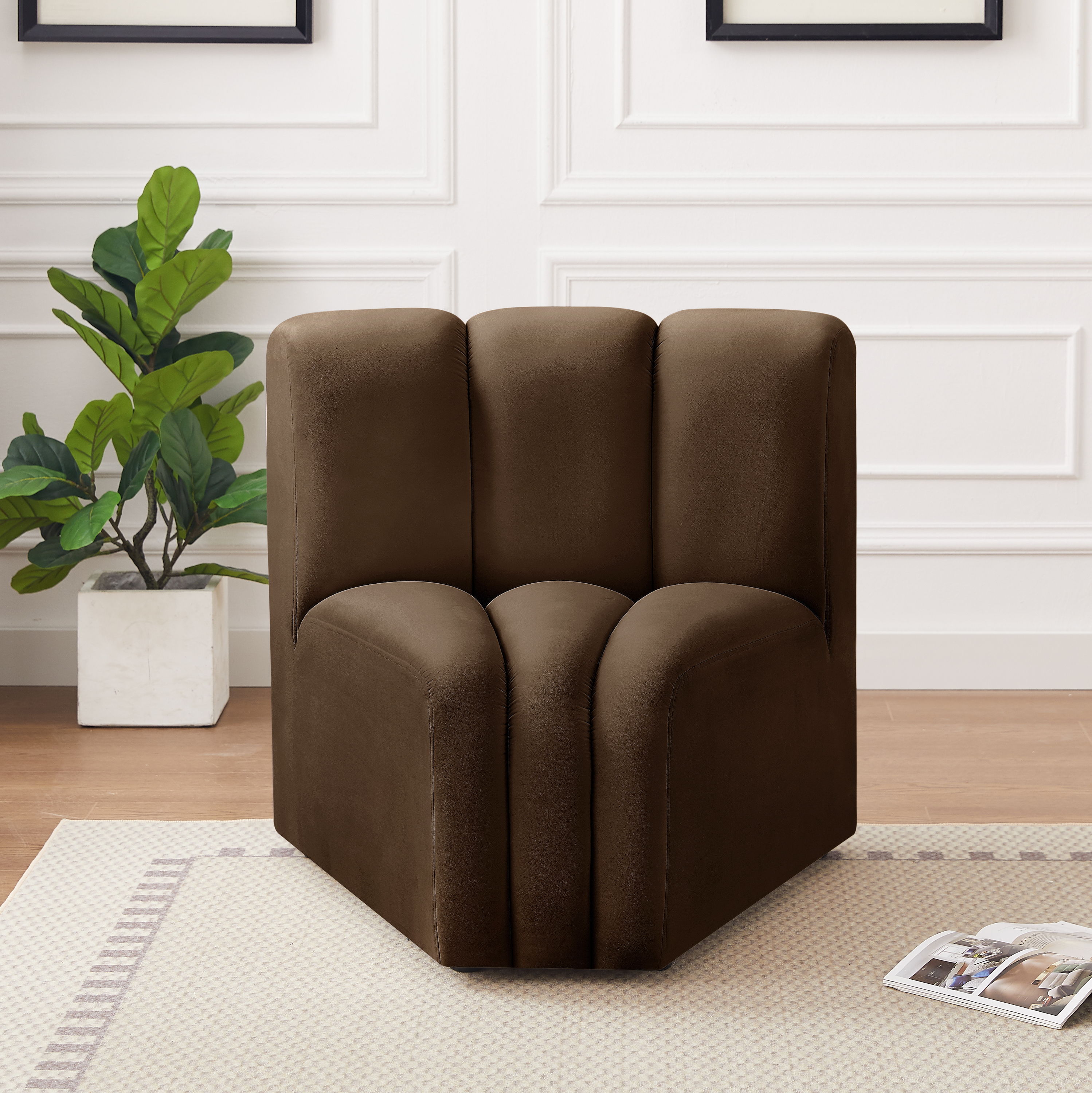 Arc - Velvet Curved Corner Chair - Brown