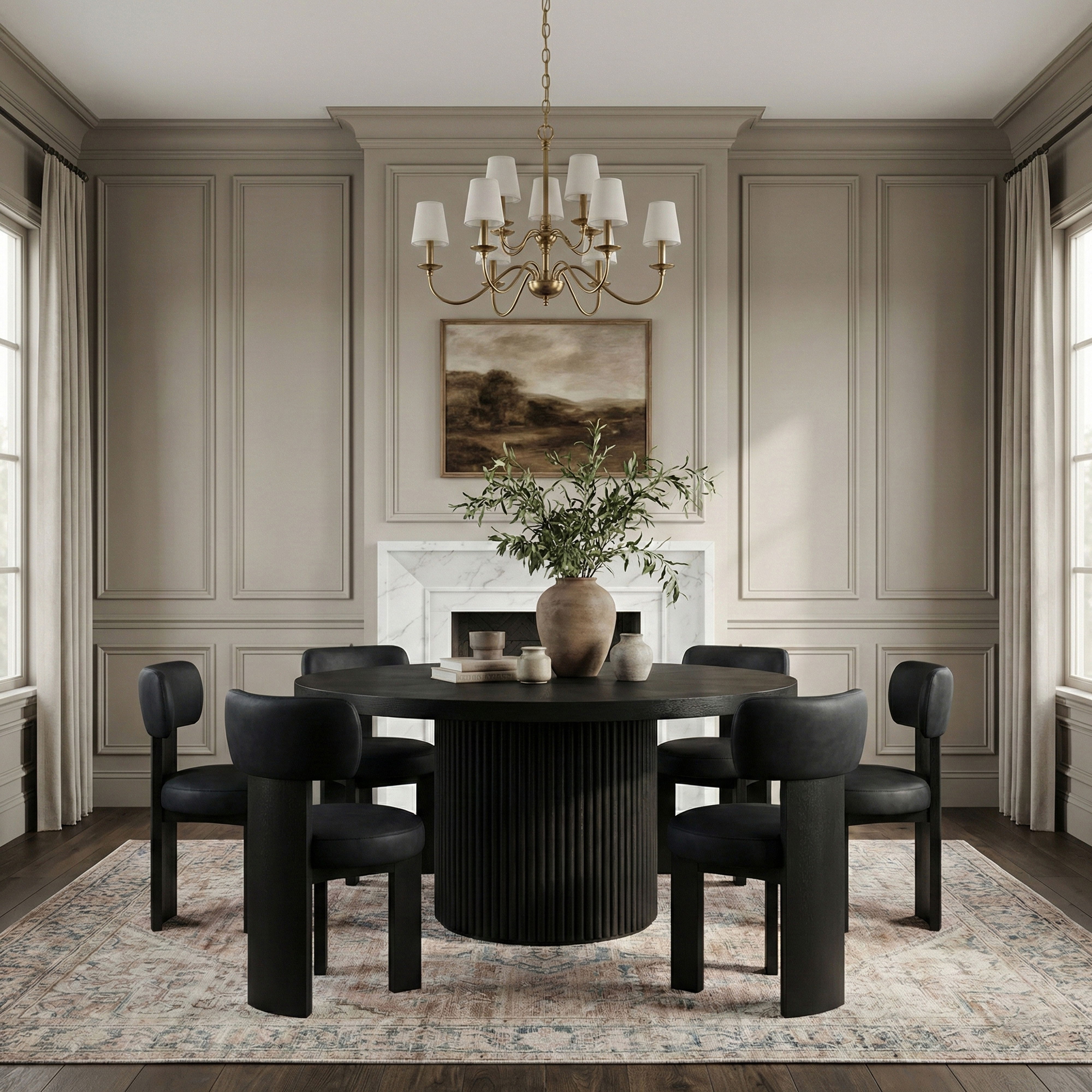 Atelier - Vegan Leather Upholstered Dining Chair (Set of 2) - Black / Painted Black