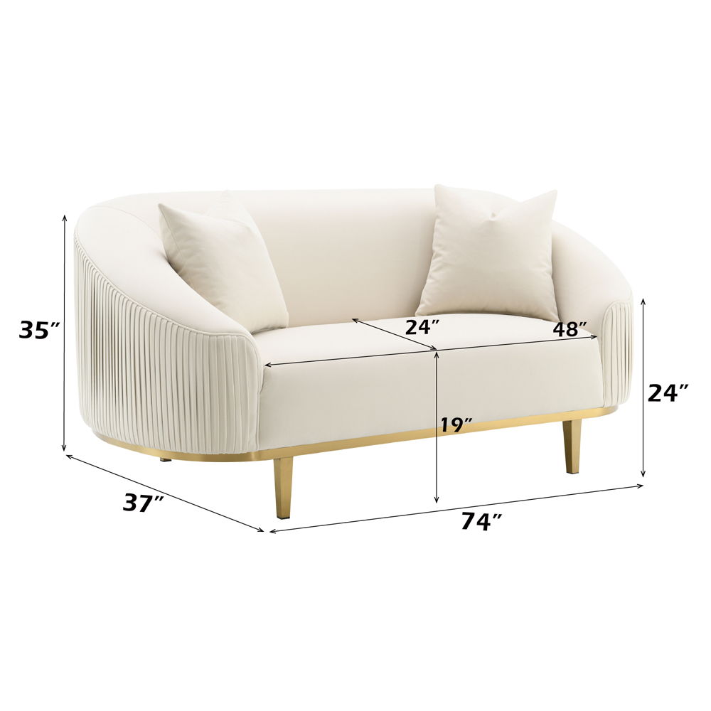 Martina - Loveseat With 2 Pillows - Ivory Velvet, beige, view 7