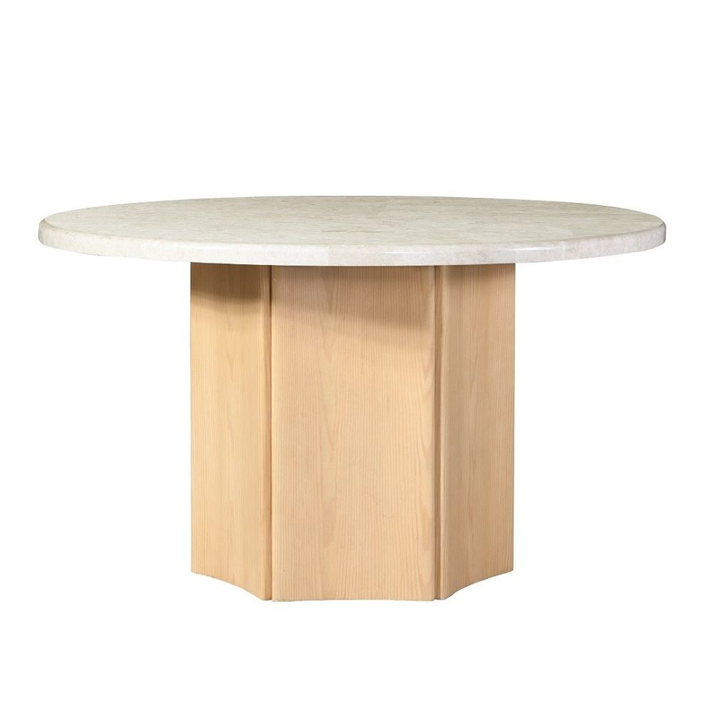 Adalynn - Round Dining Table With Marble Top - White & Weathered Gray Oak, white