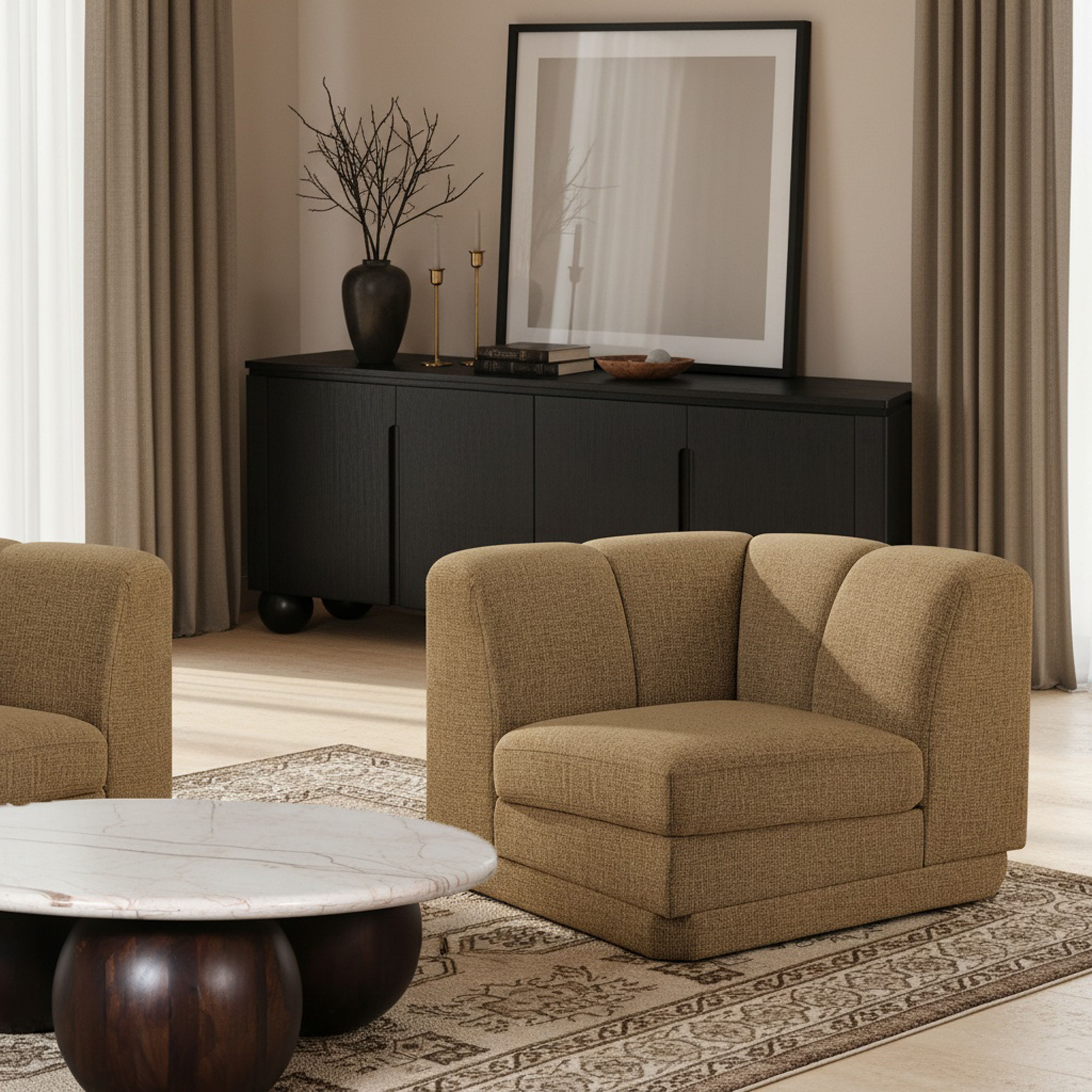 Modari - Fabric Upholstered Corner Chair - Brown