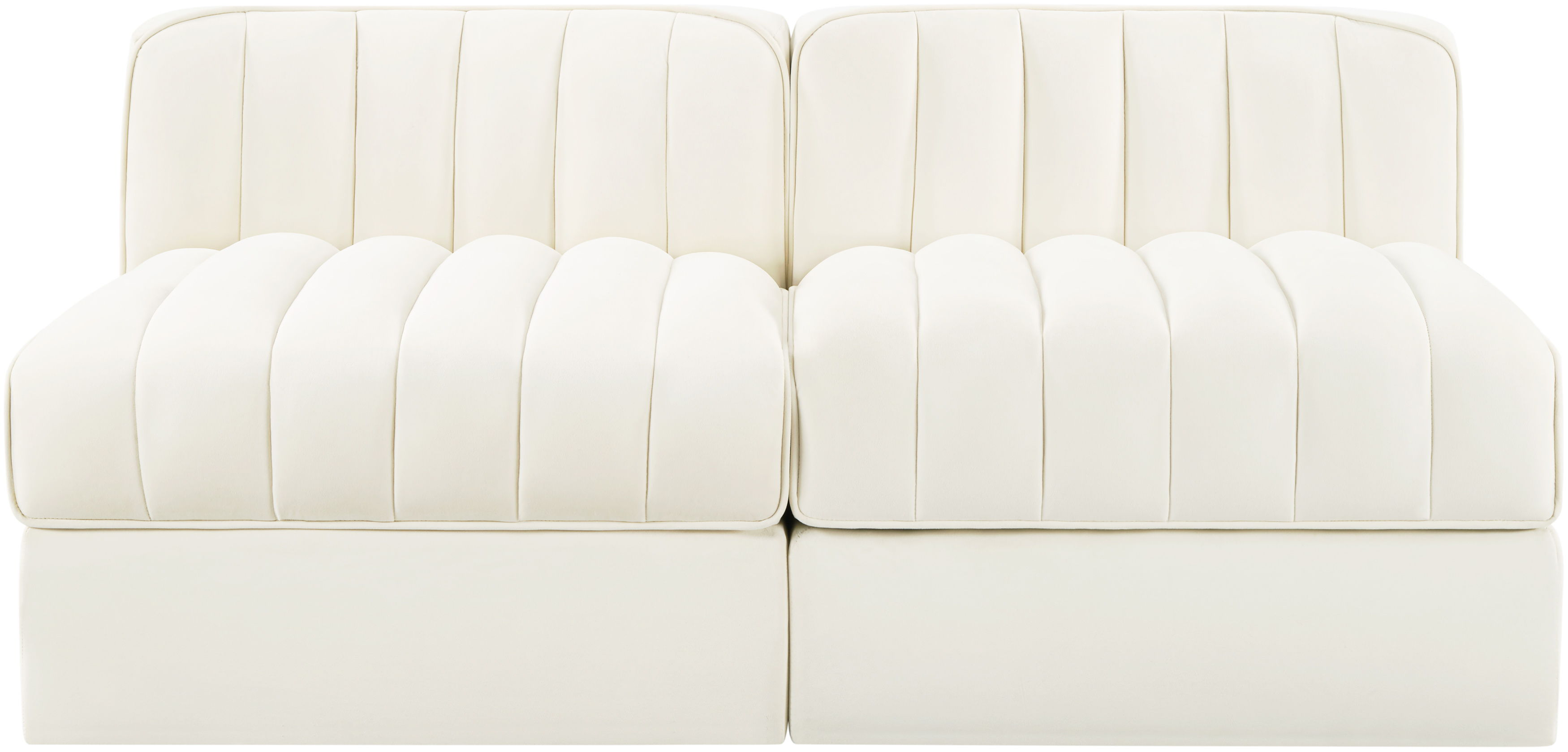 Rummi - Velvet Performance Fabric Upholstered 2 Piece Modular Armless Loveseat - Cream