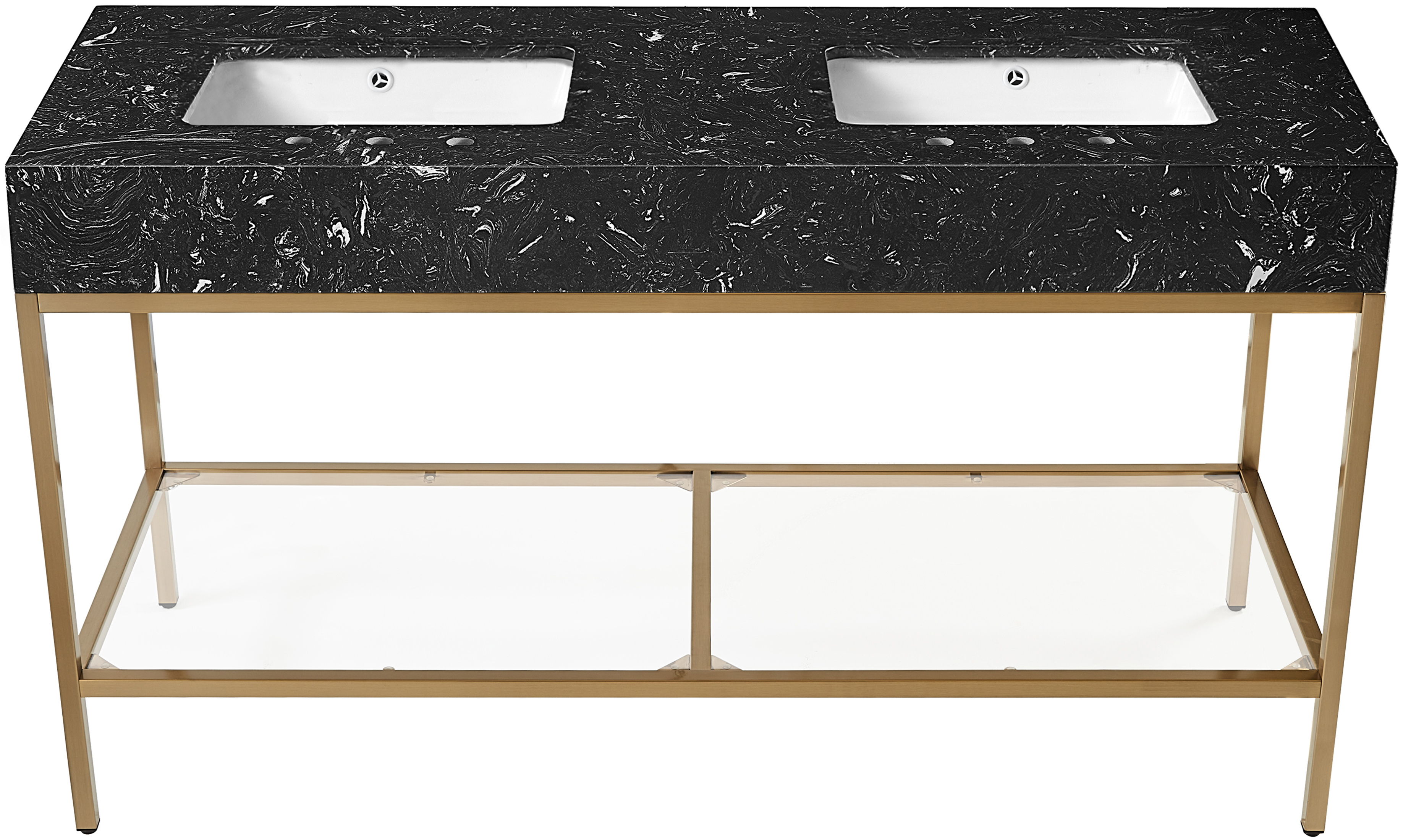 Marmo - 60" Engineered Marble Bathroom Vanity With Gold Base - Black