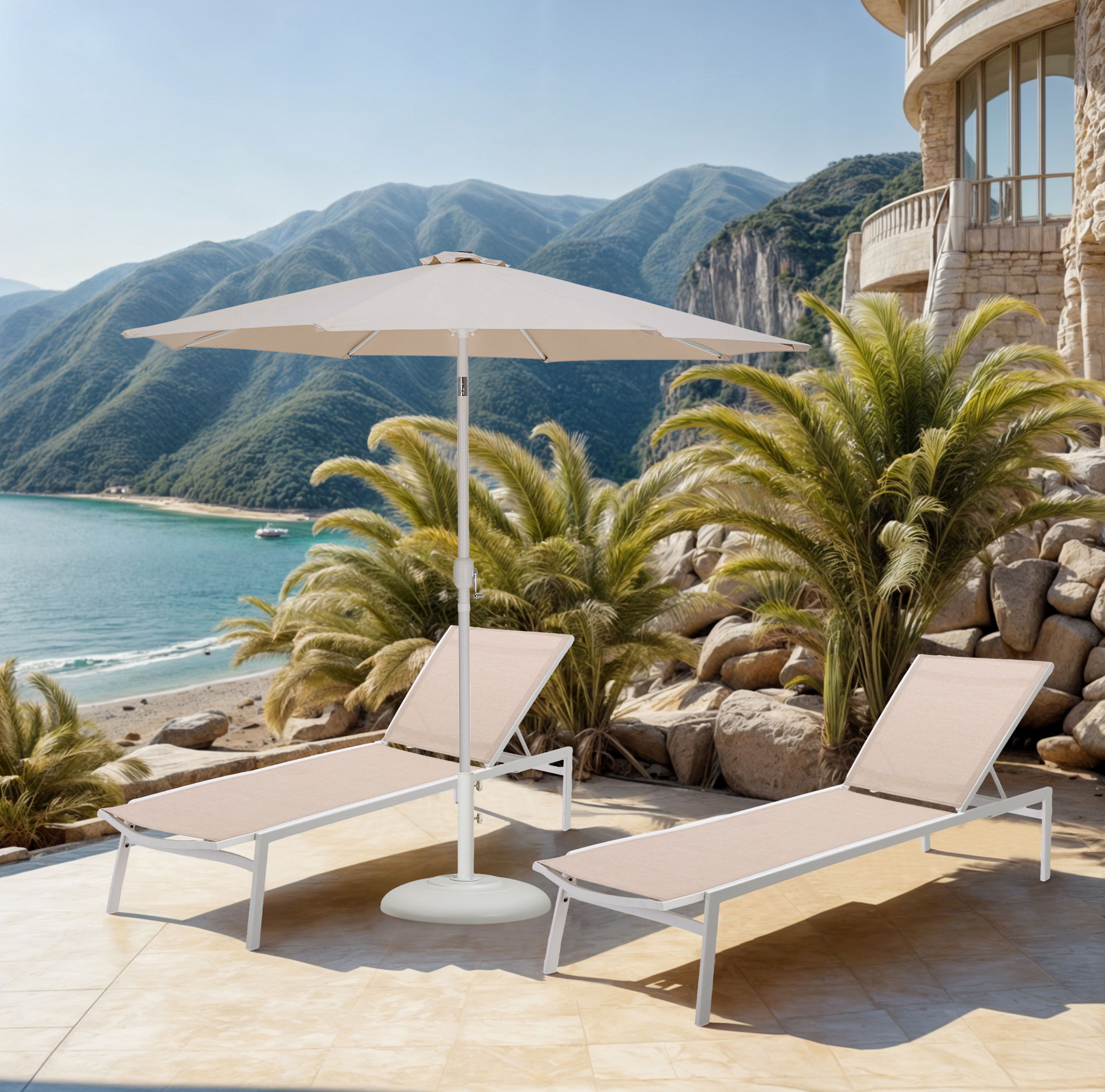 Fiji - Aluminum Patio Umbrella With Round White Base - Beige