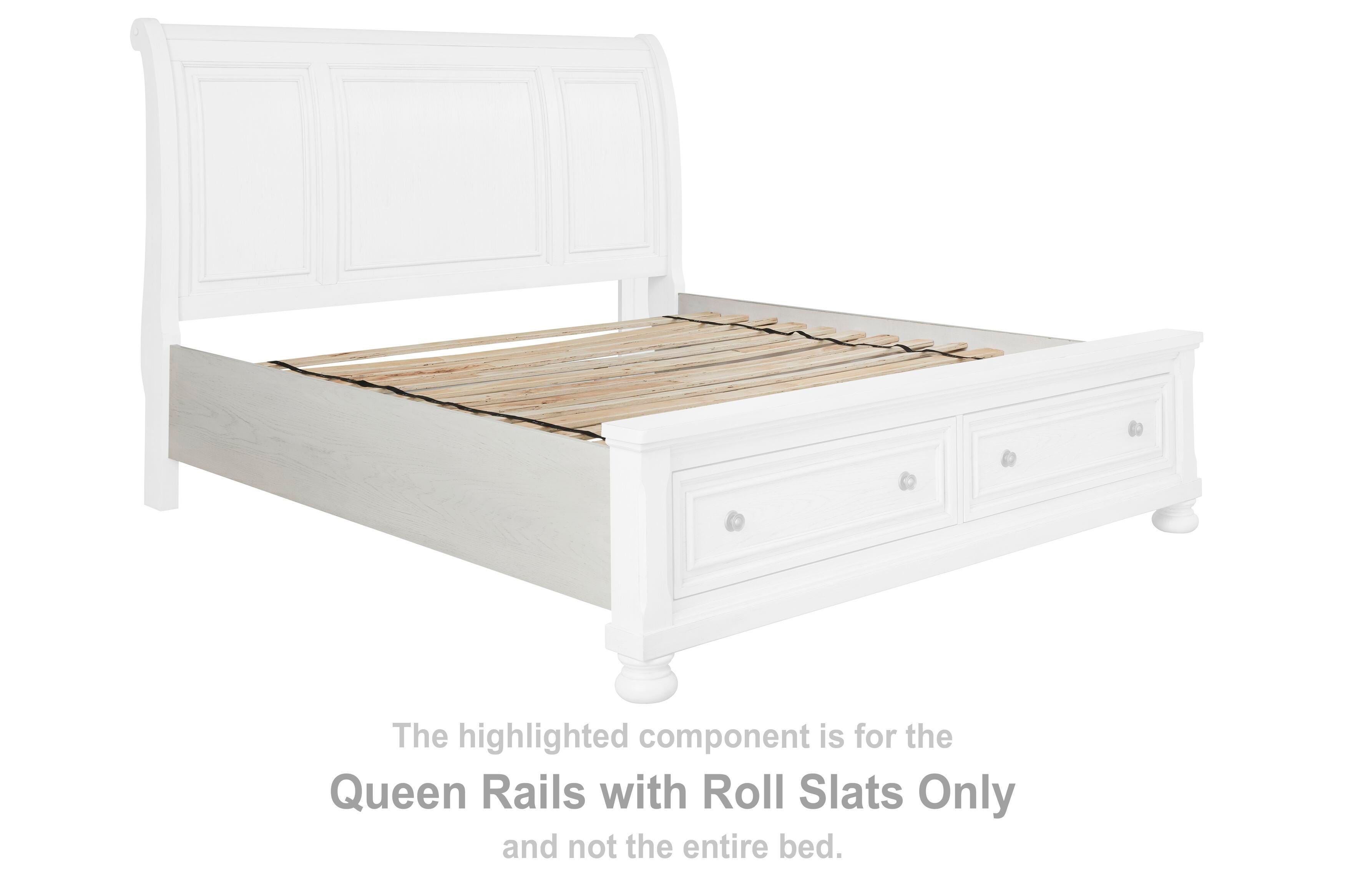 Robbinsdale – Queen Rails with Roll Slats – Antique White