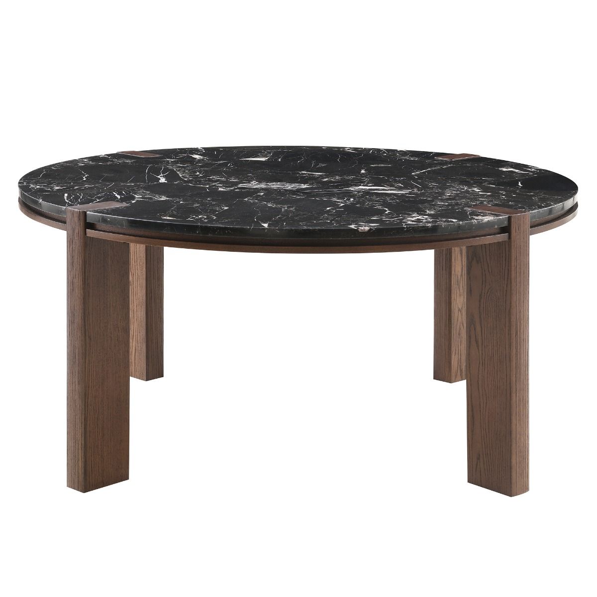 Estella - Round Dining Table With Natural Marble Top - Black Top & Walnut, dark brown, view 4
