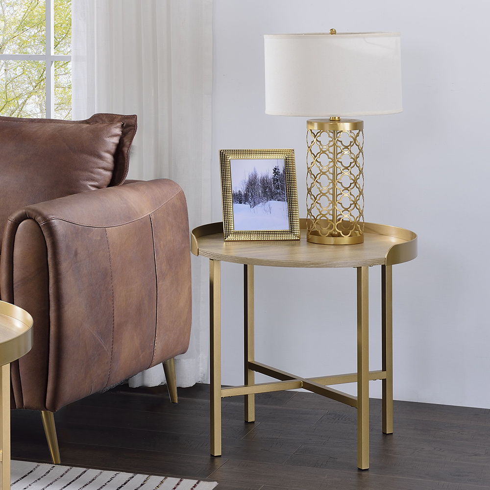 Mithea - End Table - Oak Table Top & Gold, gold