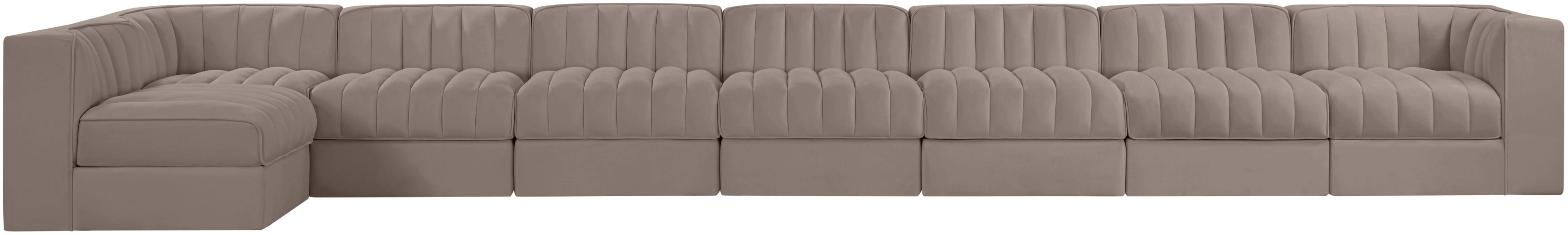 Rummi - Velvet Performance Fabric Upholstered 8 Piece Modular Sectional, L-Shaped (Right) - Taupe
