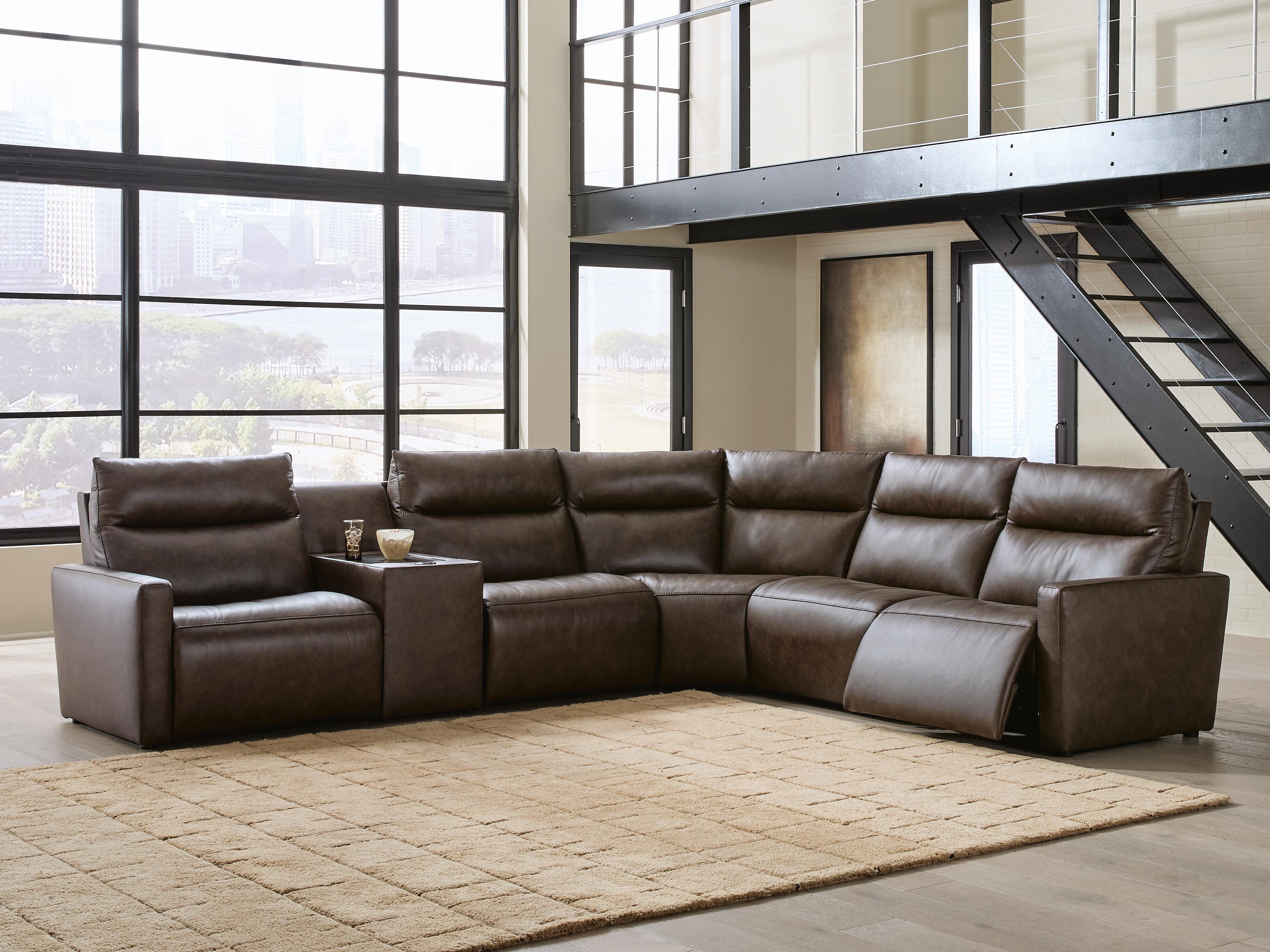 Ashley Furniture ModZ - 6-Piece Power Reclining Sectional With 2 Armless Chairs And Audio Console - Chocolate - Image 6