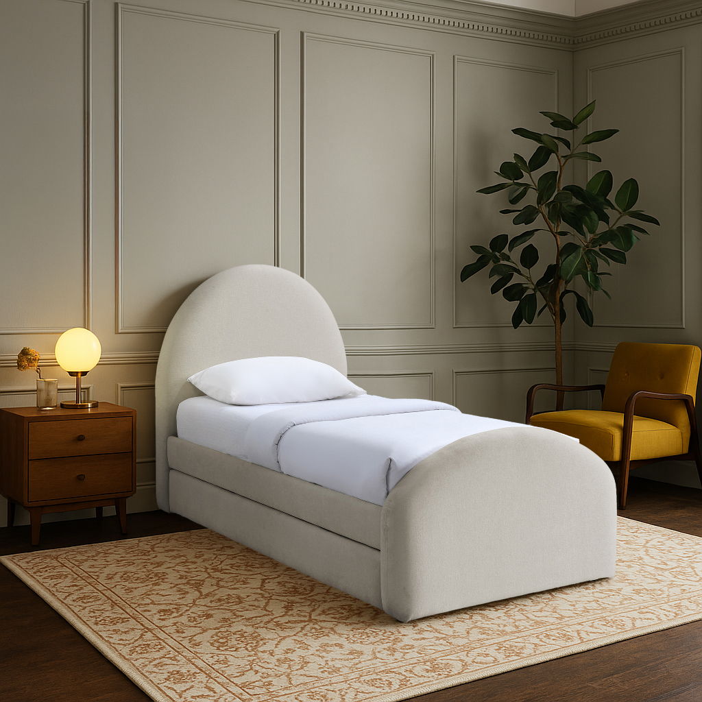 Andaz - Chenille Fabric Upholstered Twin Trundle Bed - Beige