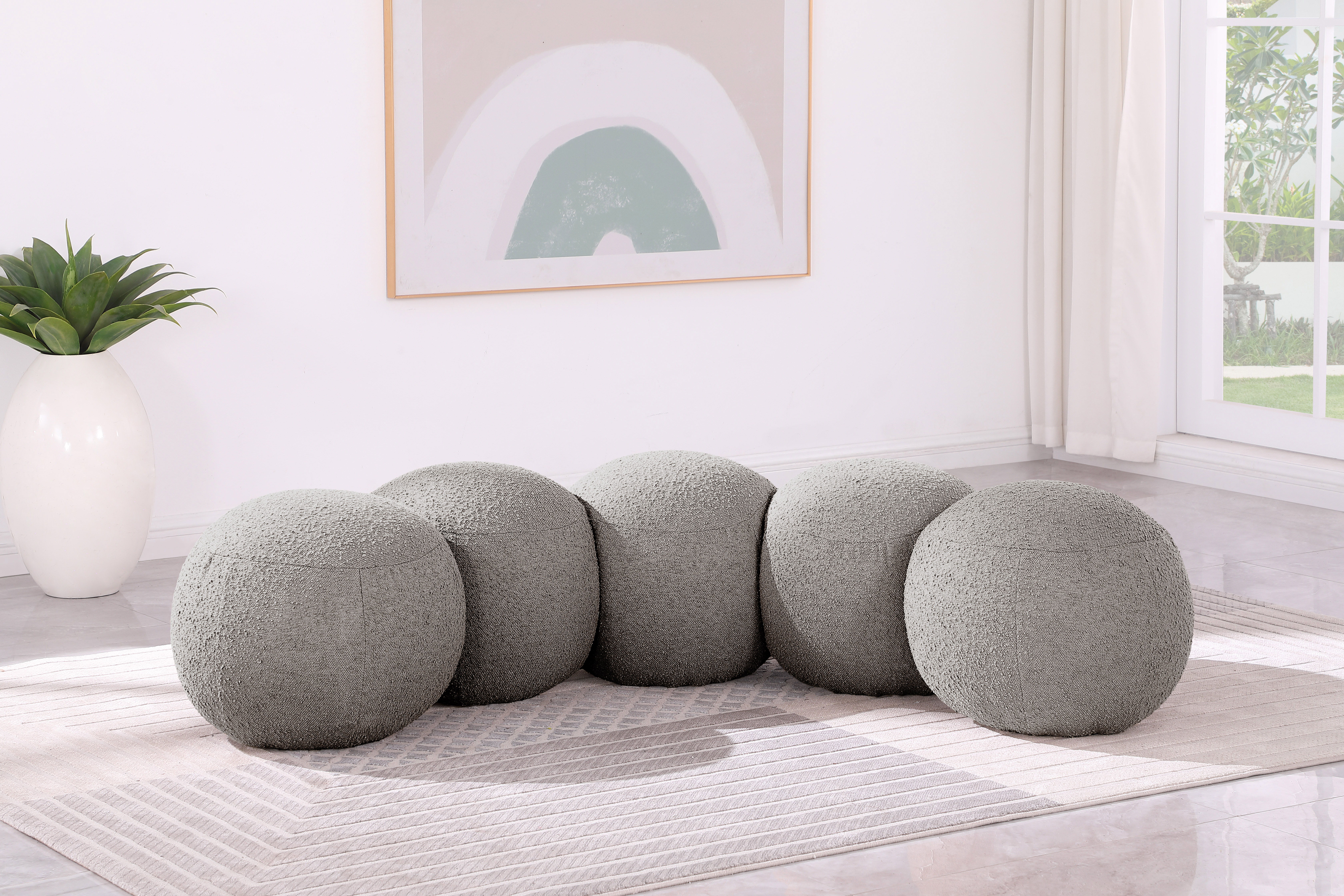 Apollo - 74.5" Boucle Fabric Bench - Taupe