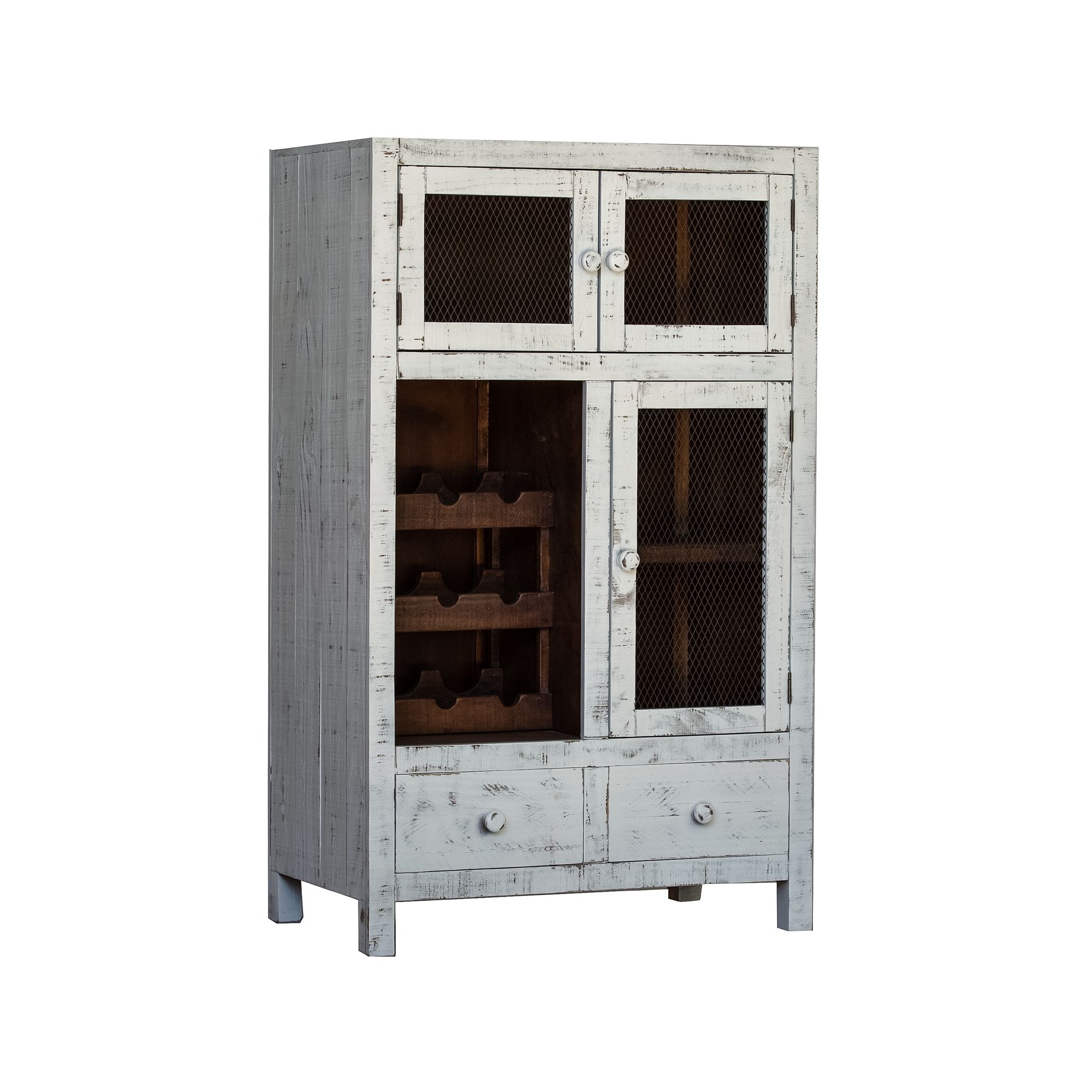 Aaron Wine Cabinet in Distressed White