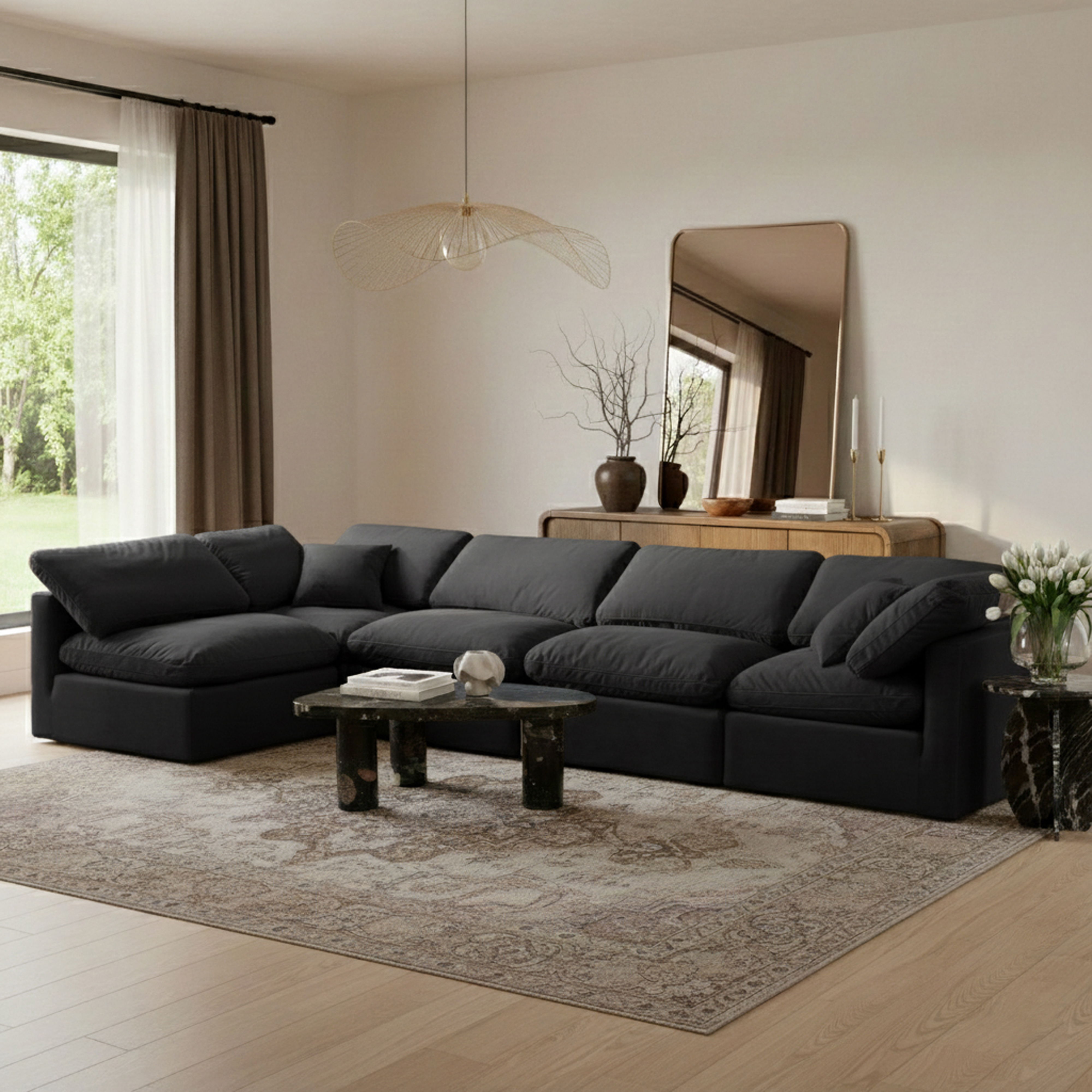 Indulge - Velvet 5 Piece Modular Sectional - Charcoal