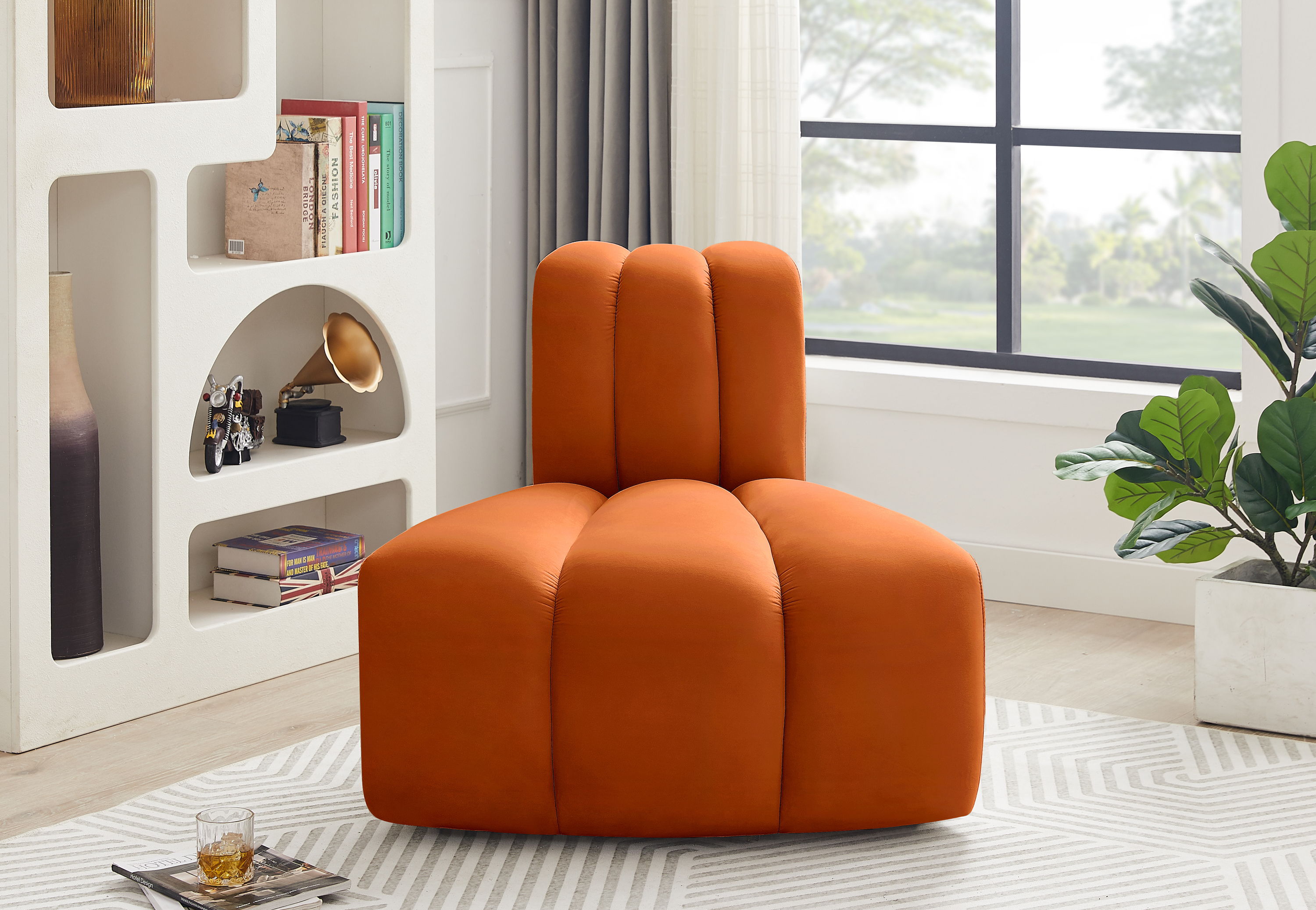Arc - Velvet Reverse Corner Chair - Cognac