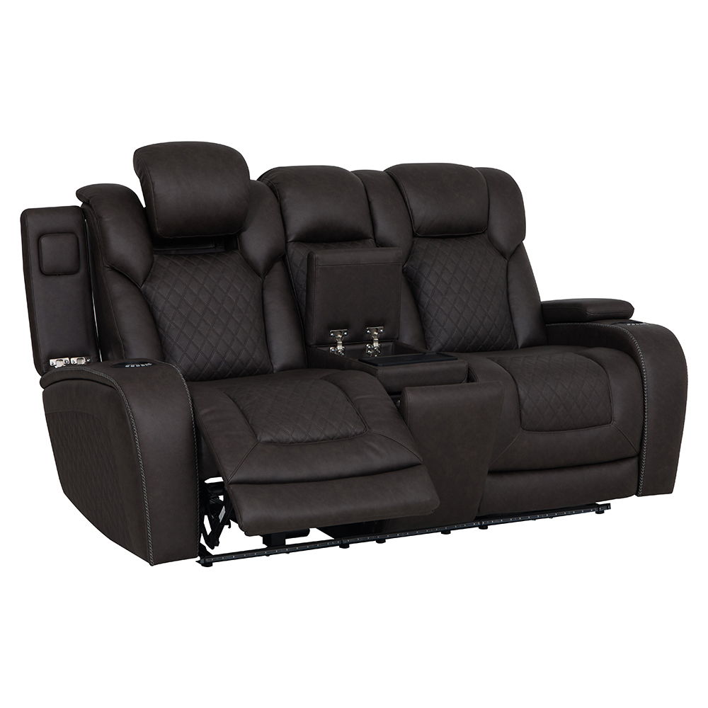 Wendell - Power Motion Loveseat With Console, Wireless Charger, Storage, USB & LED - Dark Gray, dark gray, view 2