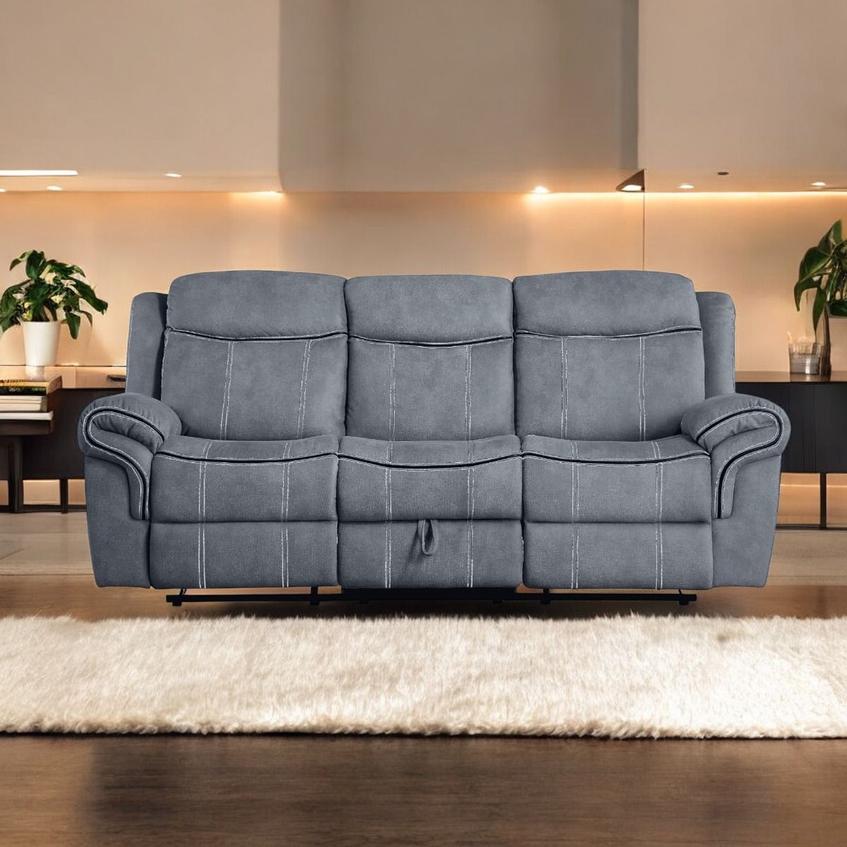 Zubaida - Motion Sofa & Console With USB - Two Tone Gray Velvet, dark gray, view 8