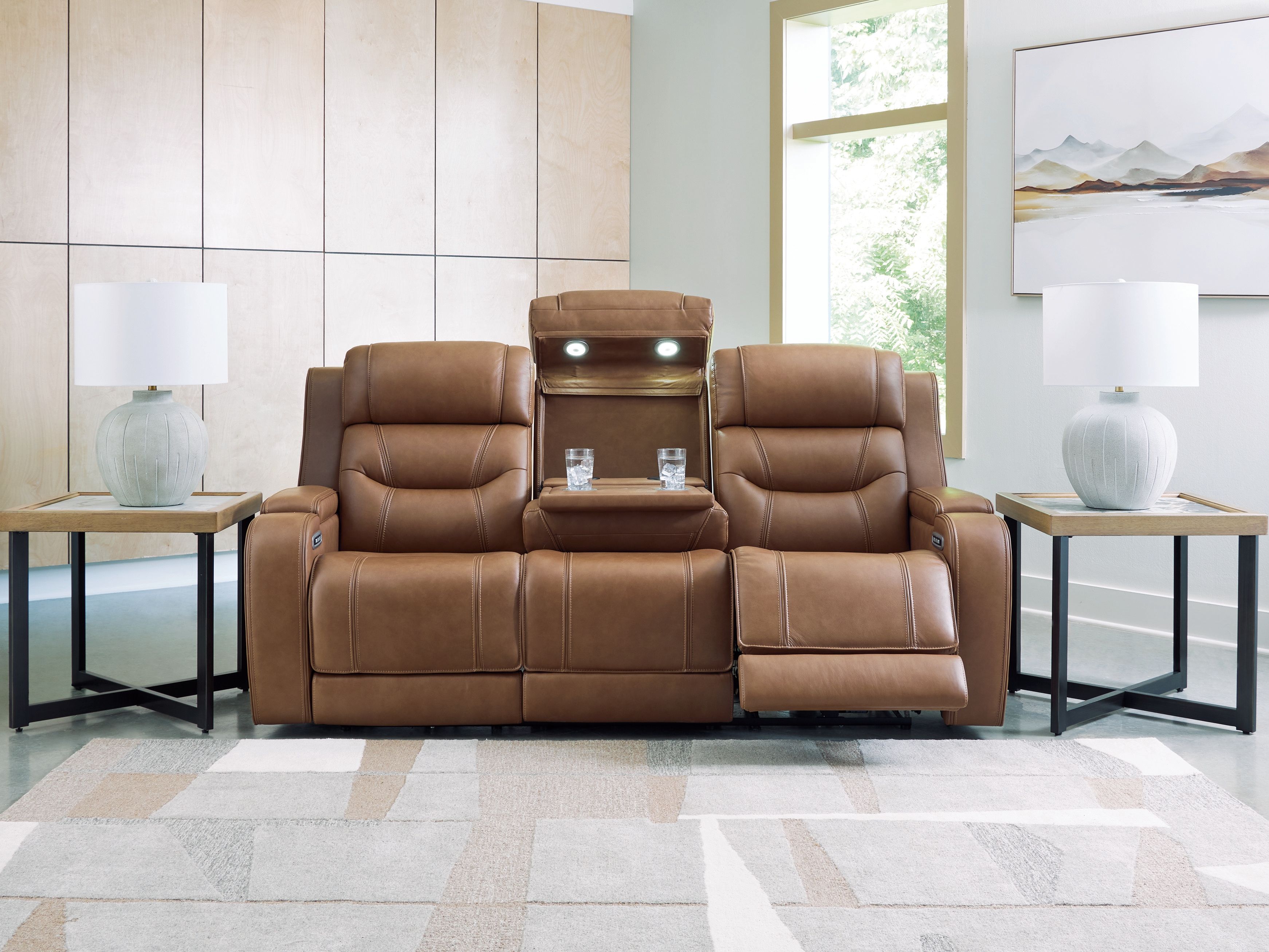 Ashley Furniture Knightington - Power Reclining Sofa With Audio Seating - Caramel - Image 6