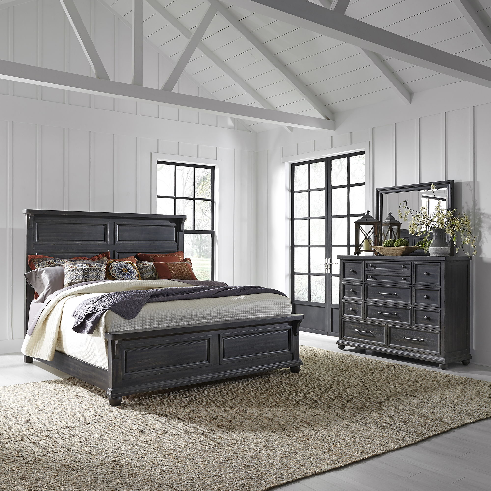 Liberty Furniture Harvest Home - Queen Panel Bed, Dresser & Mirror - Black