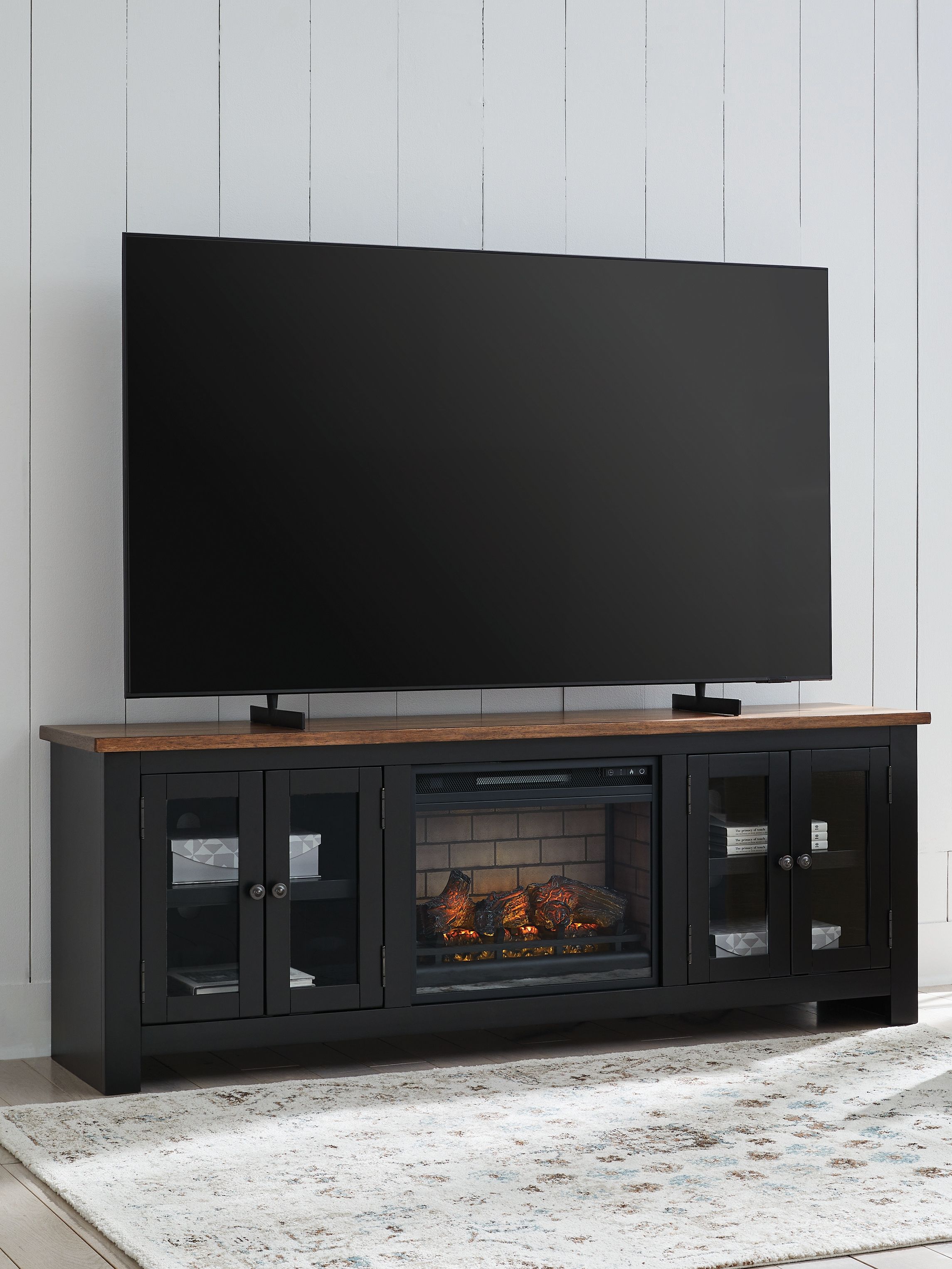 Ashley Furniture Wildenauer - 76" TV Stand With Infrared Electric Fireplace - Brown / Black - Image 2