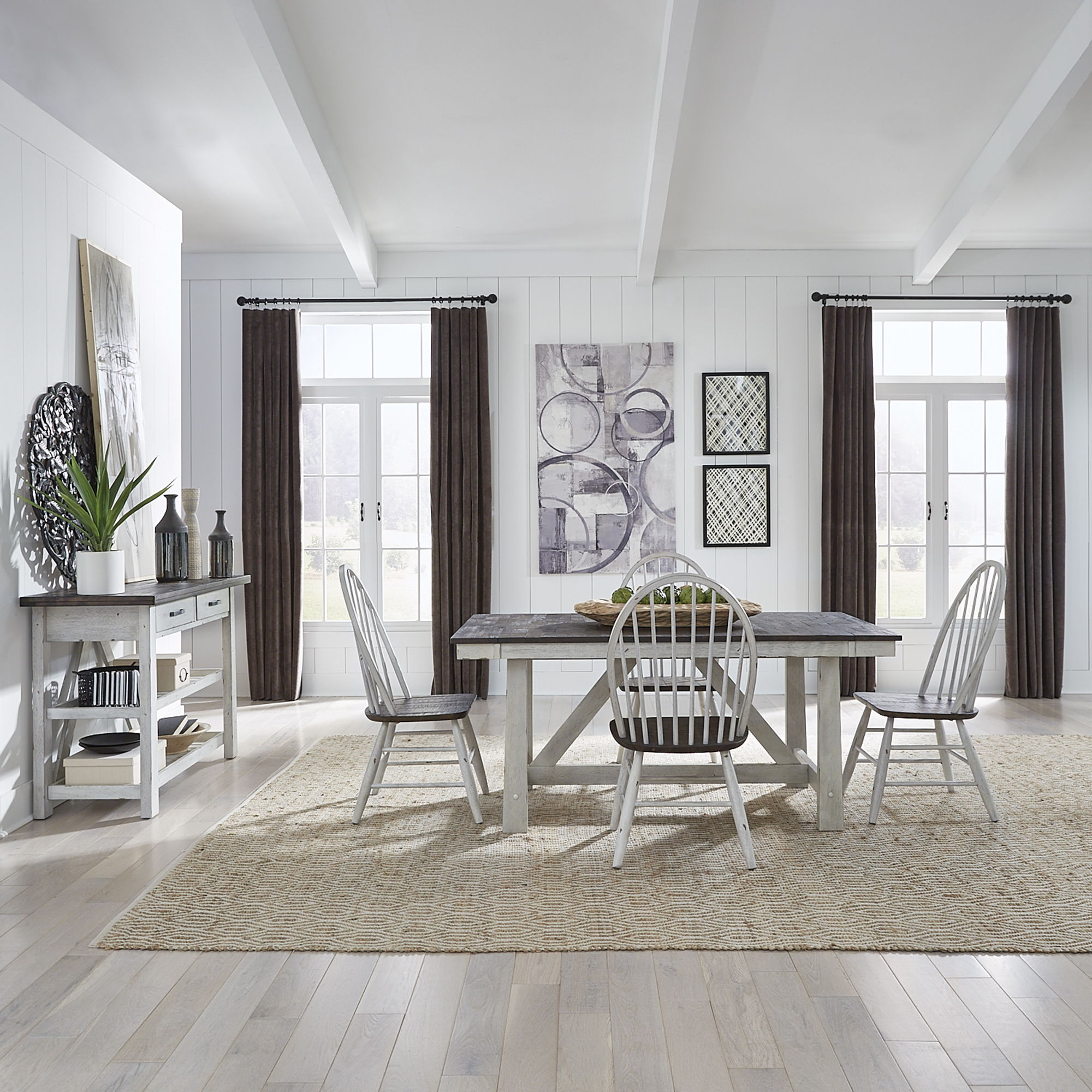 Liberty Furniture Farmhouse - 5 Piece Trestle Table Set Top - 2 Removable 18” Leaves - White