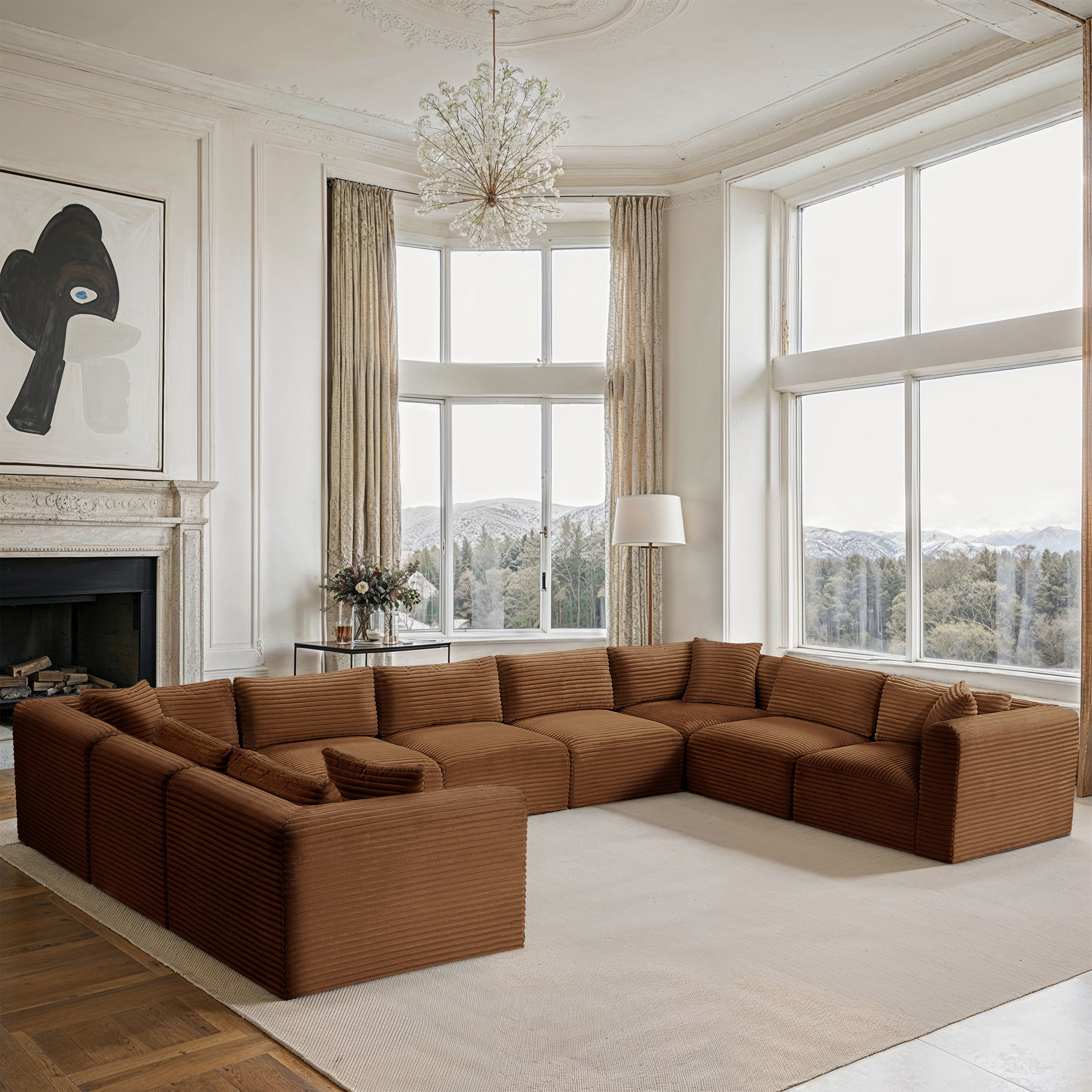 Shaggy - 9 Piece Modular U-Shaped Sectional - Saddle