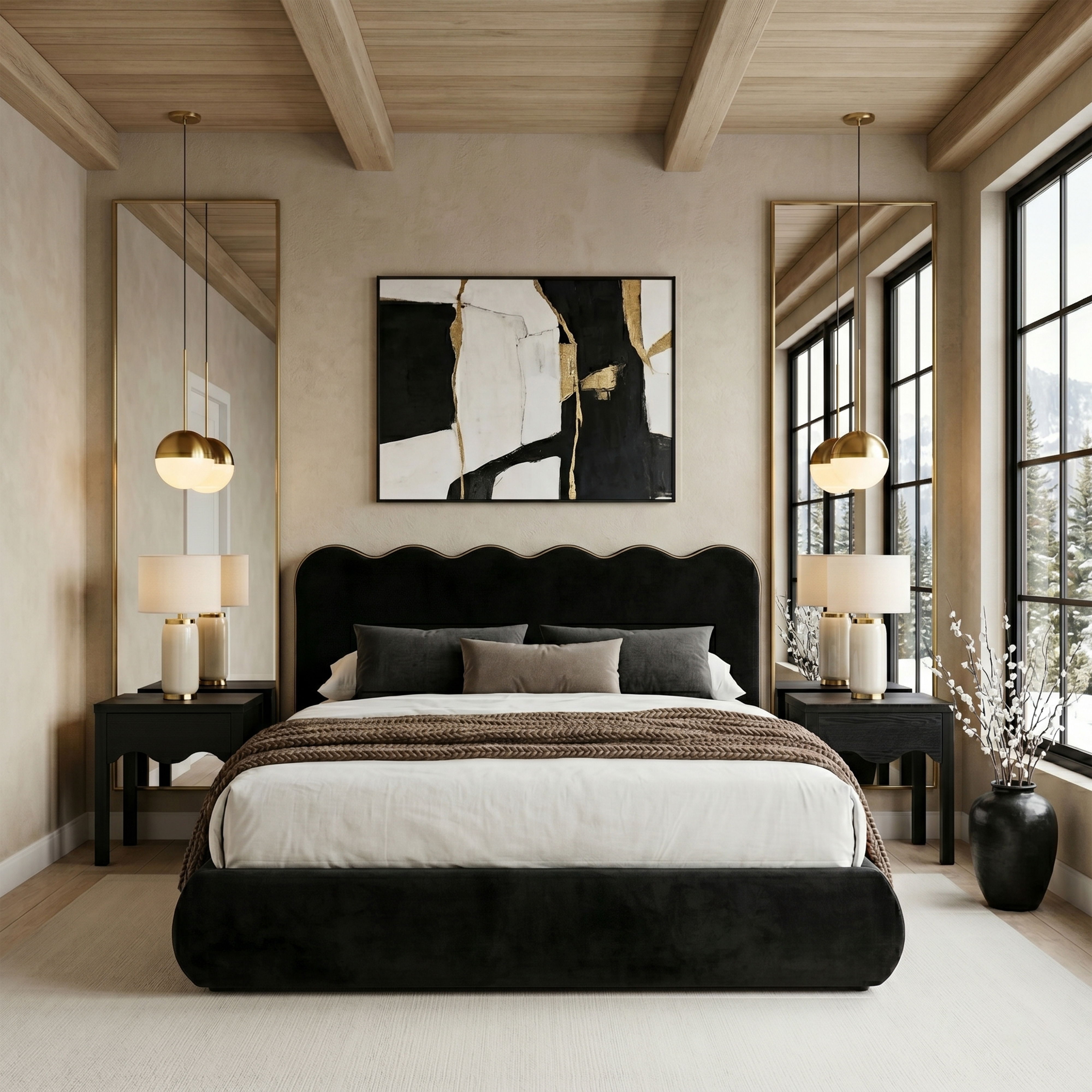 Tempo - Velvet Upholstered Full Bed - Black