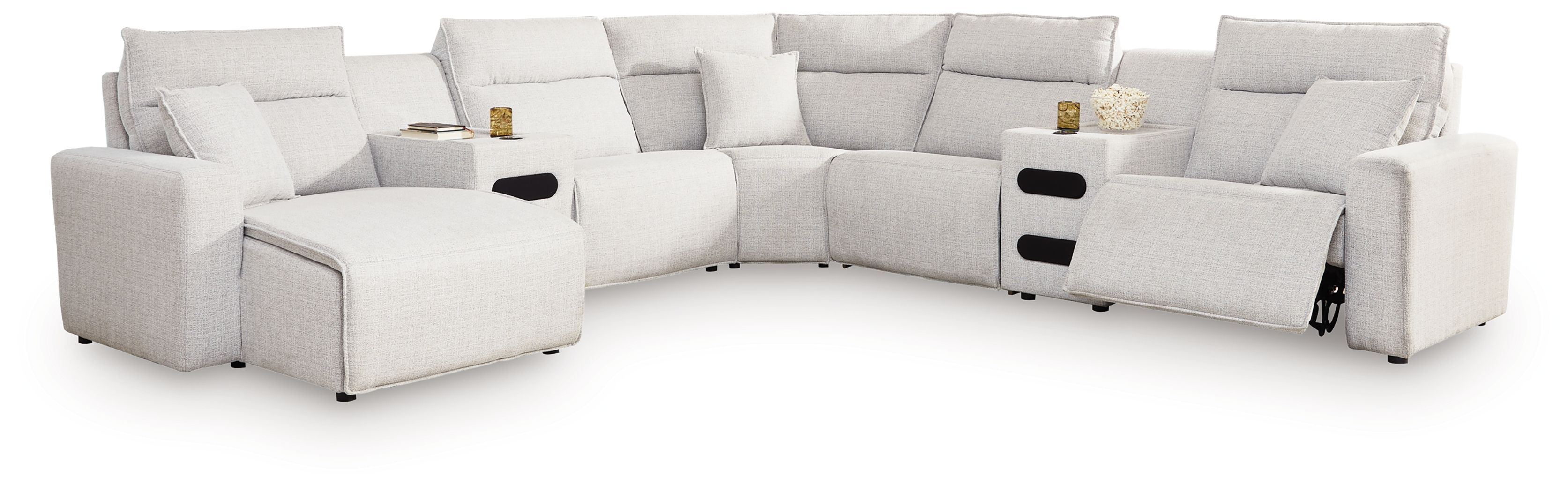 7 Pc · Power Reclining Sectional With LAF Press Back Power Chaise And Audio Consoles