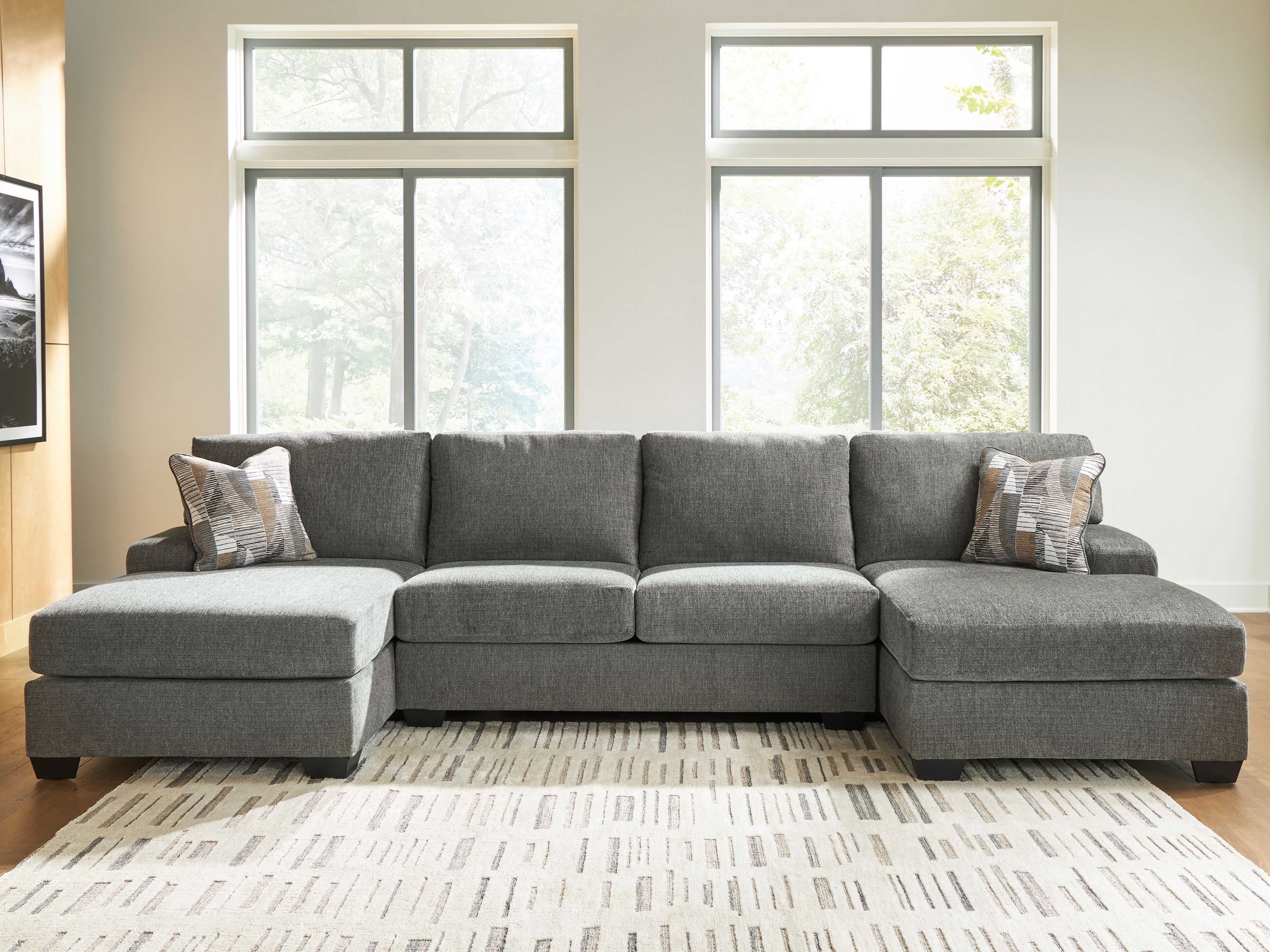 Ashley Furniture Clarington - 3-Piece Sectional With Double Chaise - Greystone - Image 2