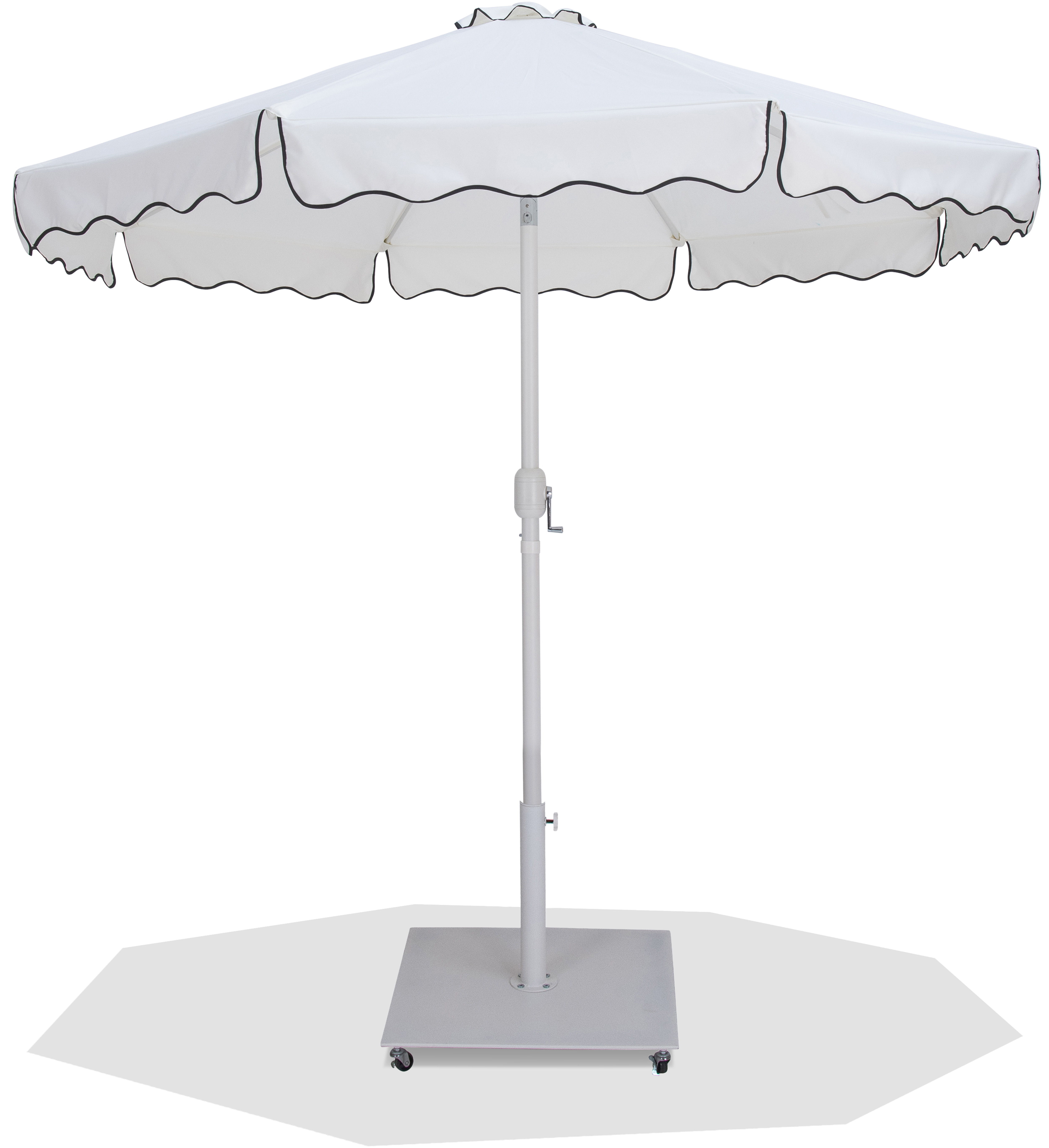 Amalfi - With Black Piping / Matte White Aluminum Patio Umbrella With Base Fabric - White