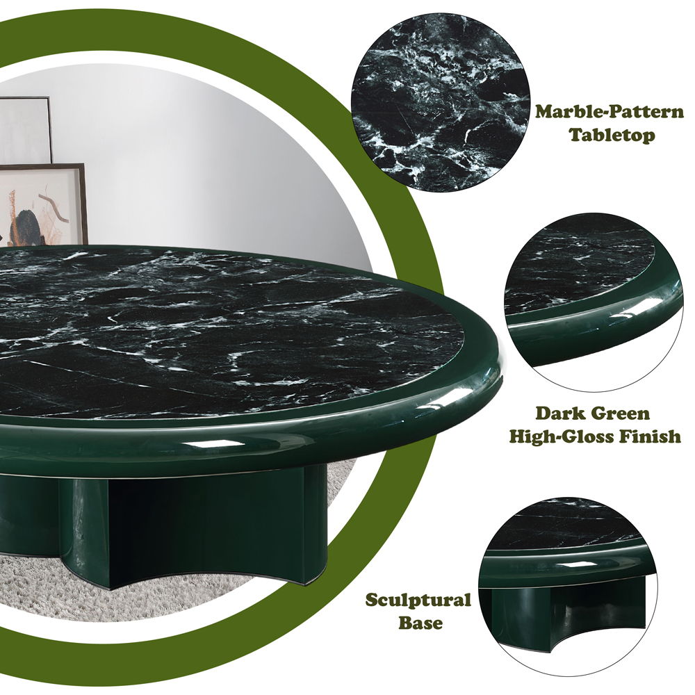 Ronald - Marble Pattern Top Coffee Table - Dark Green, dark green, view 7