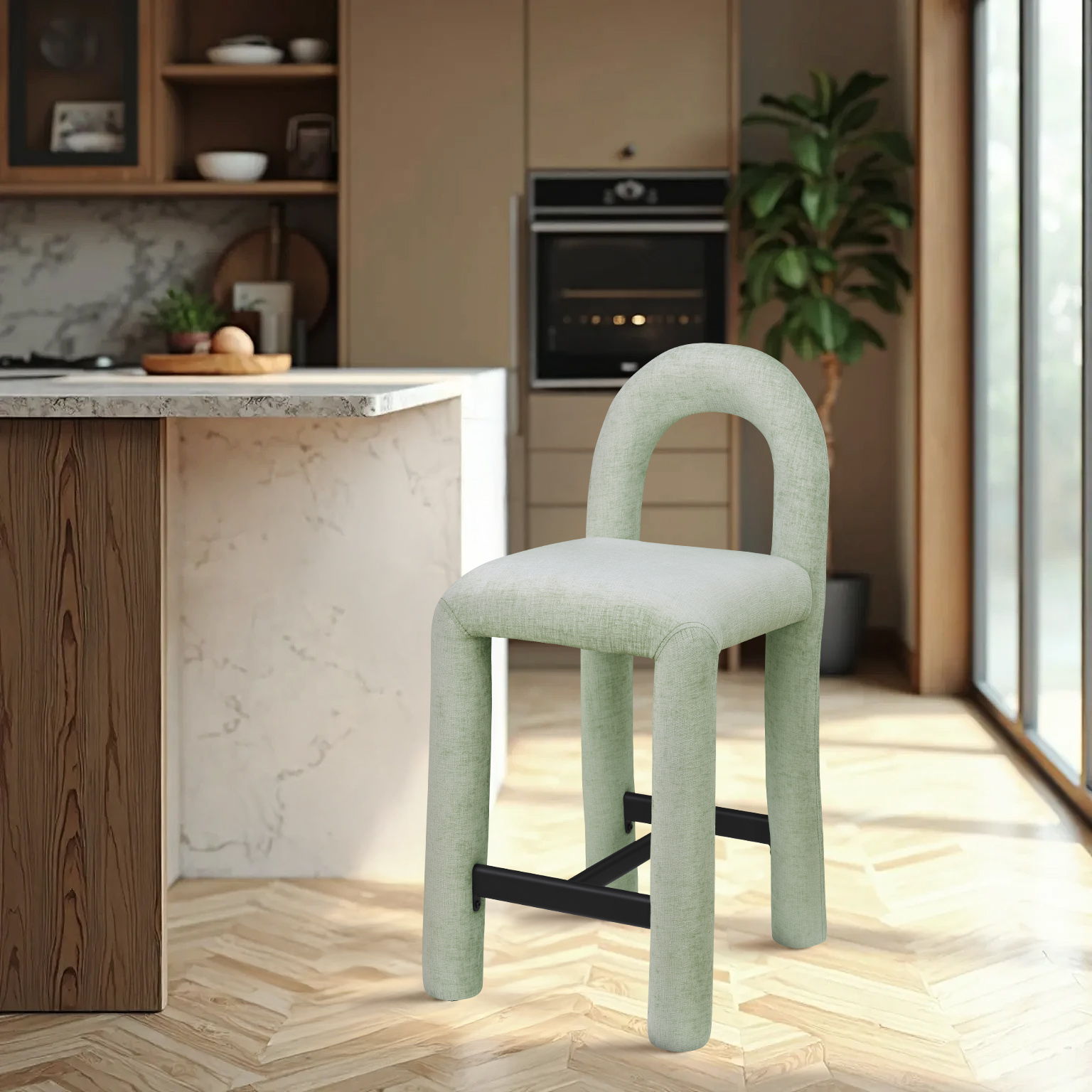 Amari - Chenille Fabric Stool - Mint