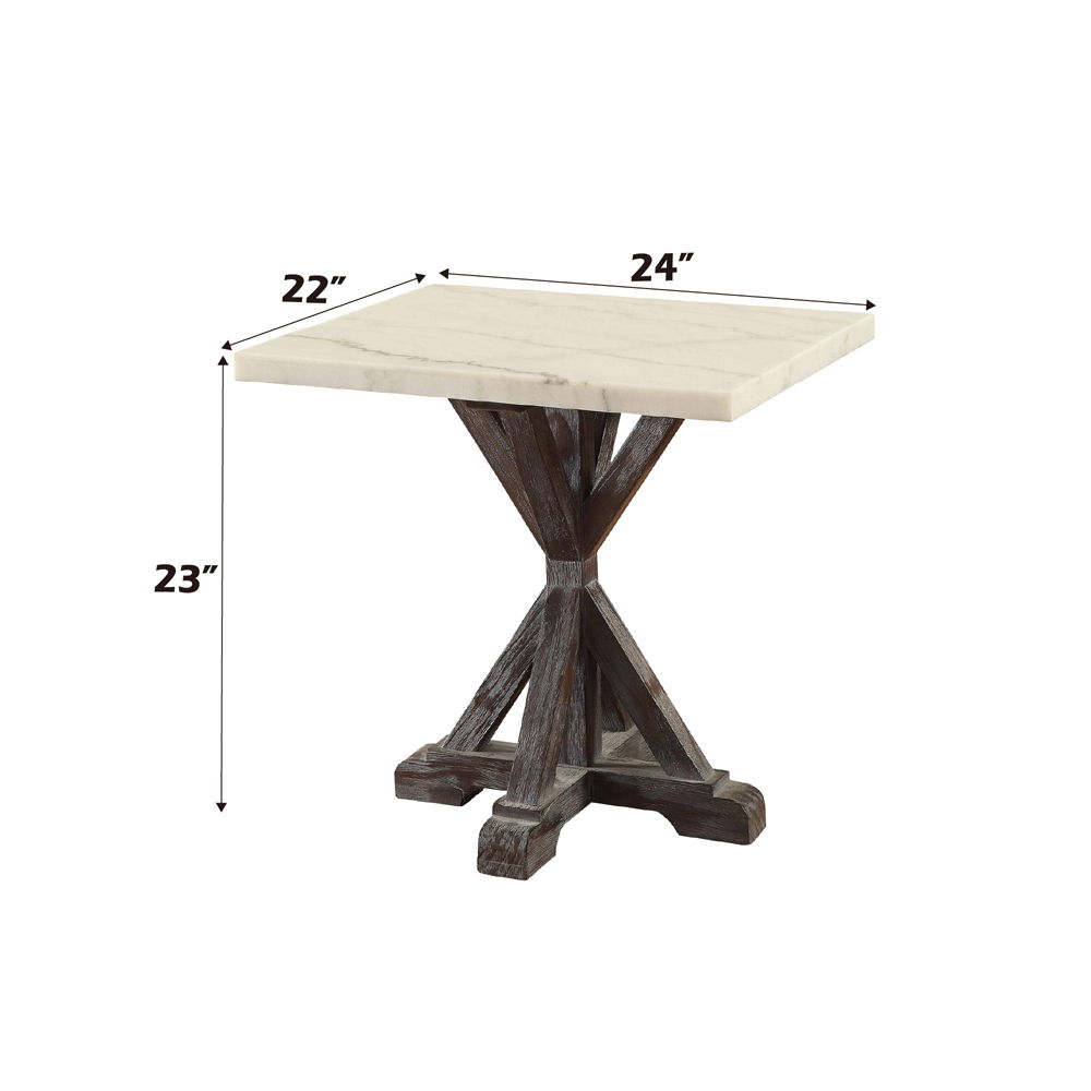 Romina - End Table - White Marble Top & Weathered Espresso, white, view 3