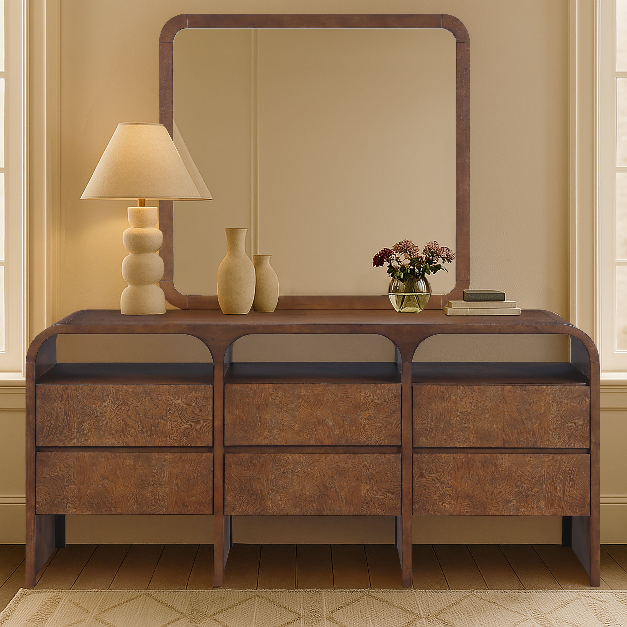 Giada - Solid Wood And Veneer Mirror - Brown