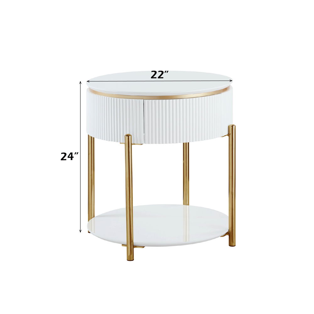 Daveigh - End Table - White High Gloss & Gold, white, view 5