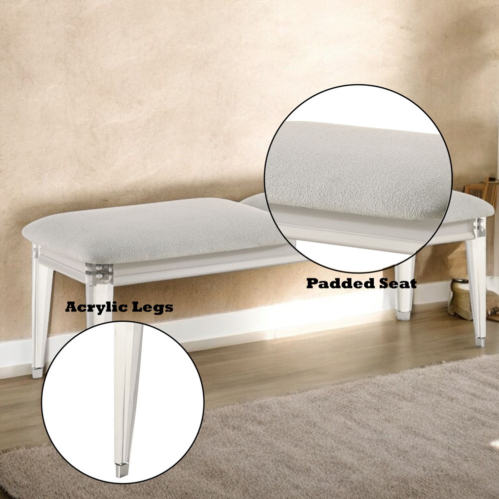 Laveda - Bench - Light Gray Boucle & Pearl White, white