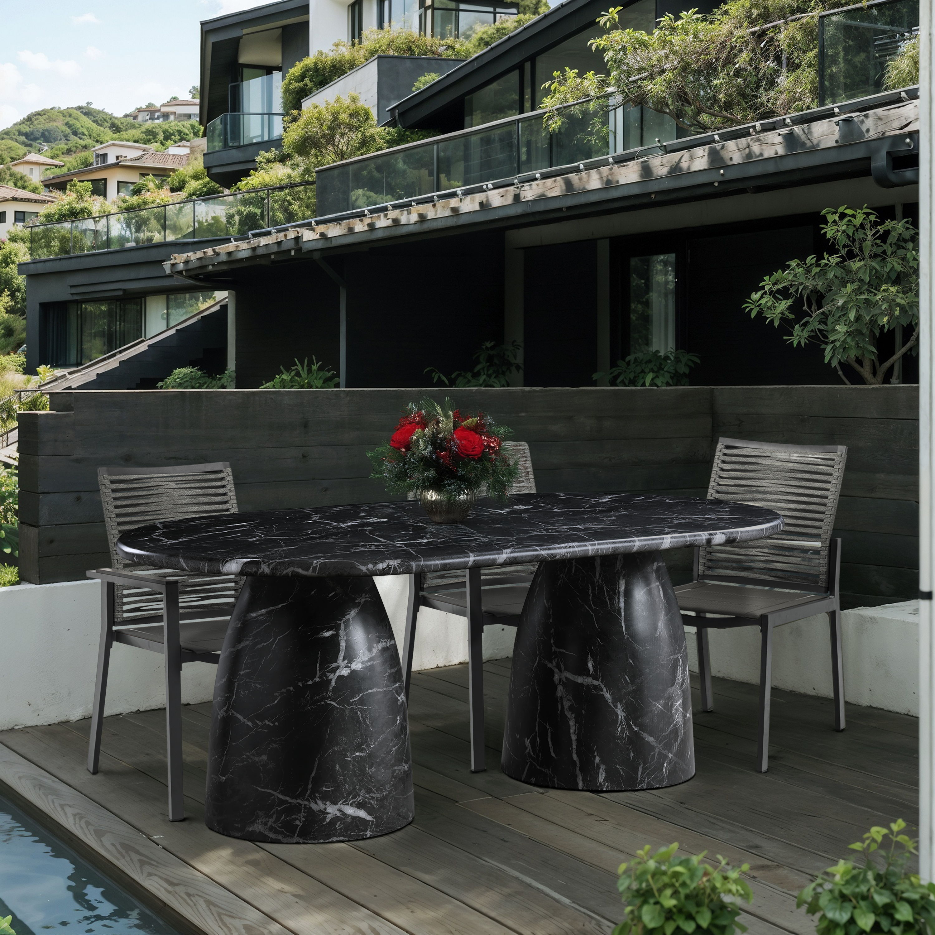 Cosenza - 78" Marble Finish Concrete Dining Table - Black