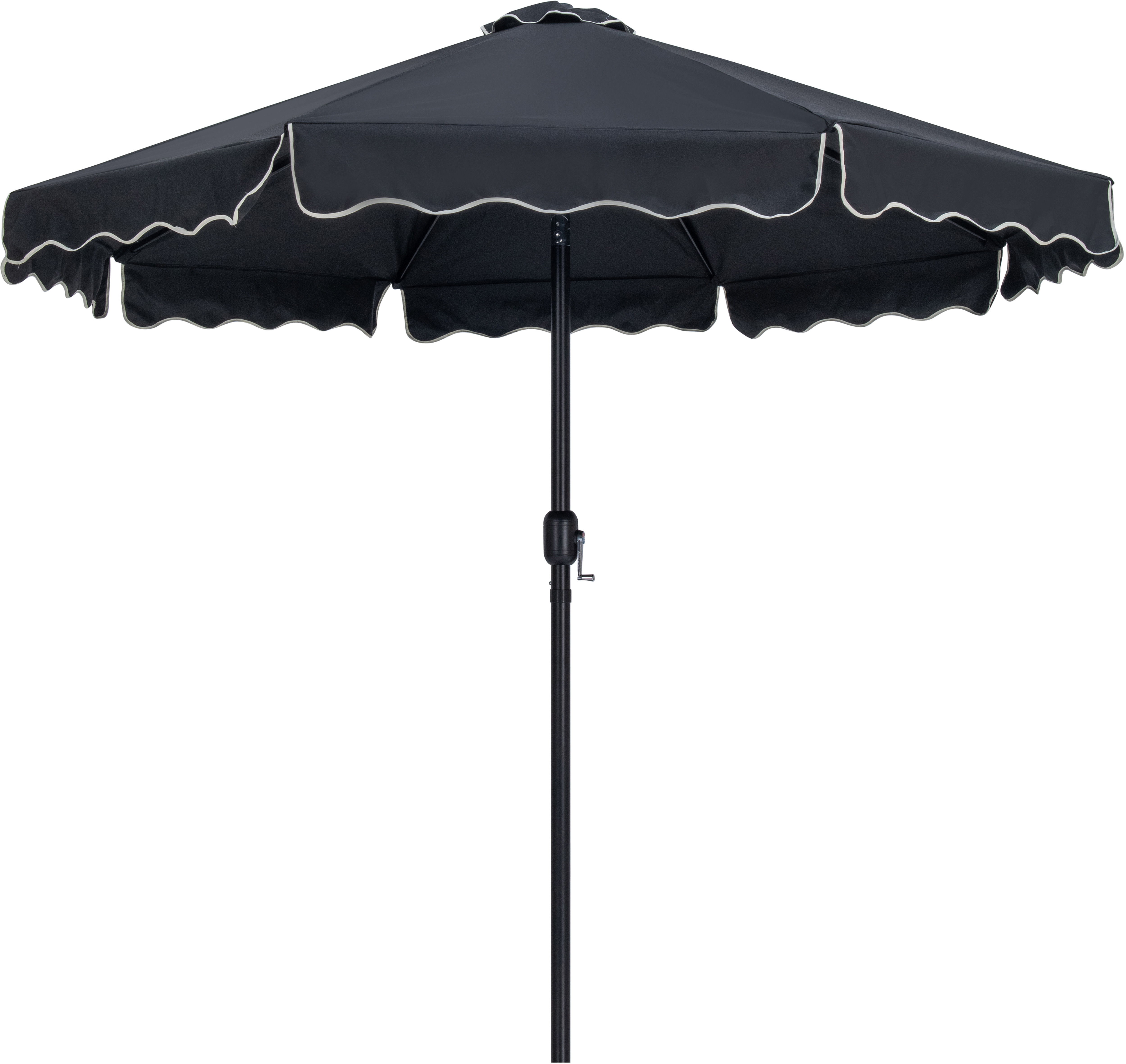 Amalfi - With Cream Piping Aluminum Patio Umbrella With White Base / Black Pole - Black