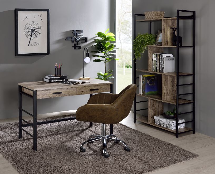 Disho - Writing Desk With USB - Light Weathered Oak & Black, dark gray, view 8