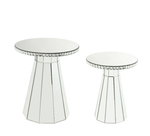 Lotus - 20" Accent Table - Mirrored, Faux Ice Cube Crystals, silver