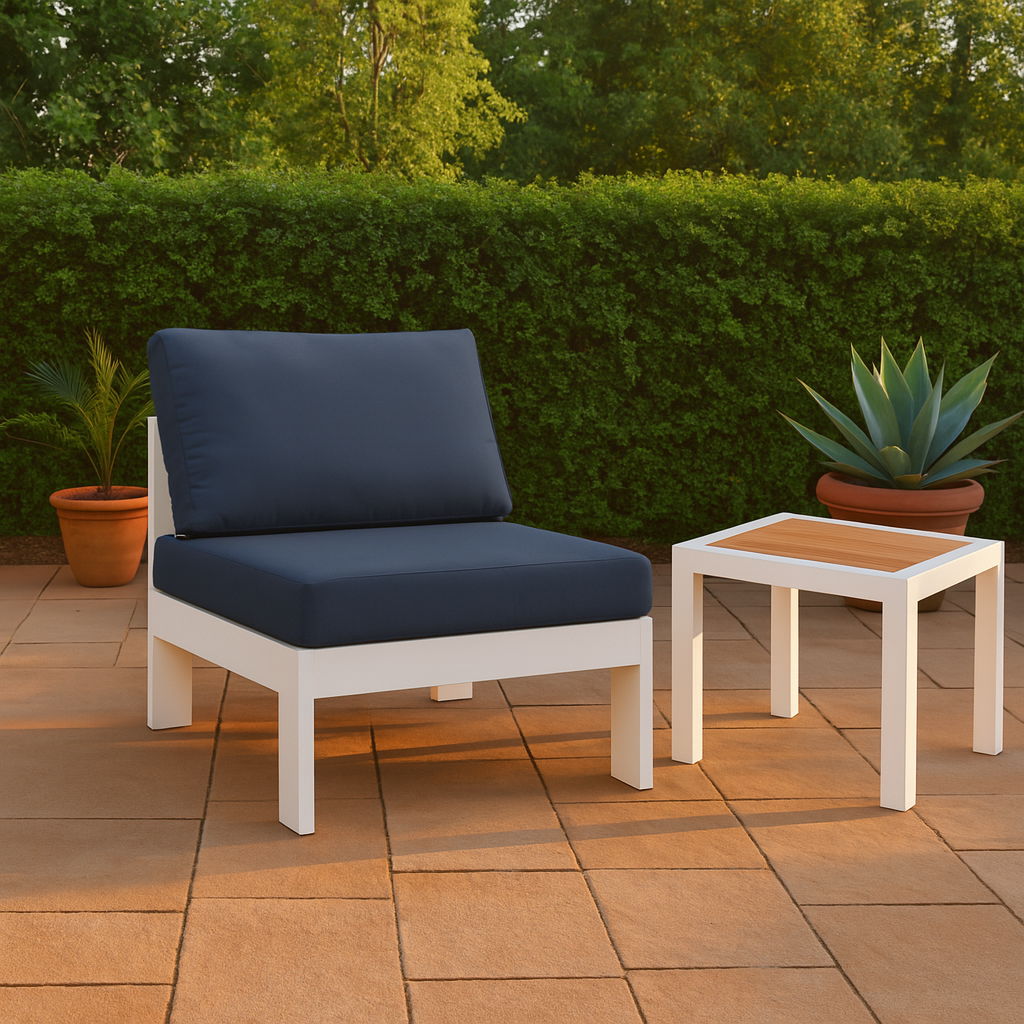 Nizuc - Outdoor Patio Armless Chair With White Frame - Navy