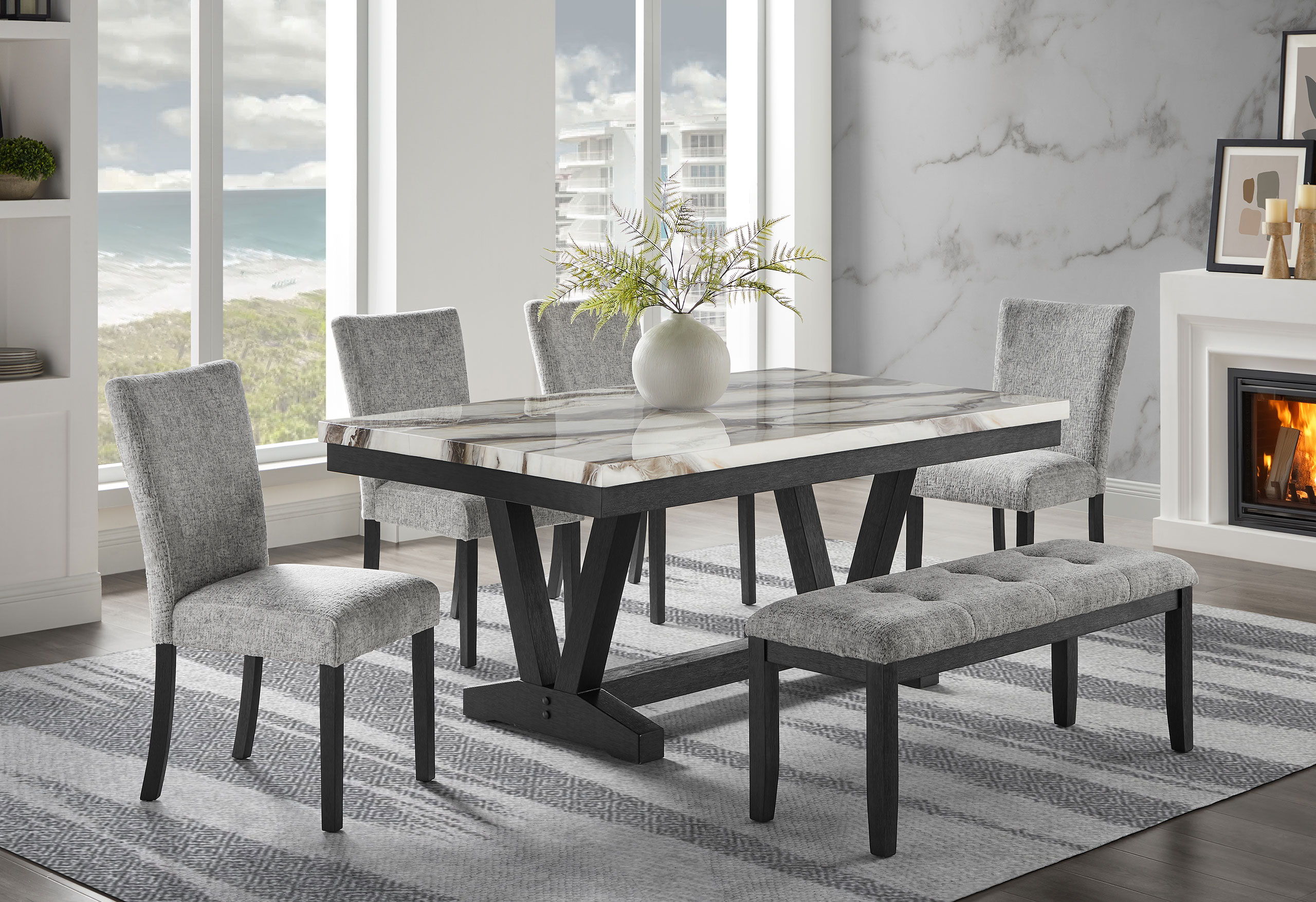 6 Pc · Dining Table, 4 Dining Chair And Bench